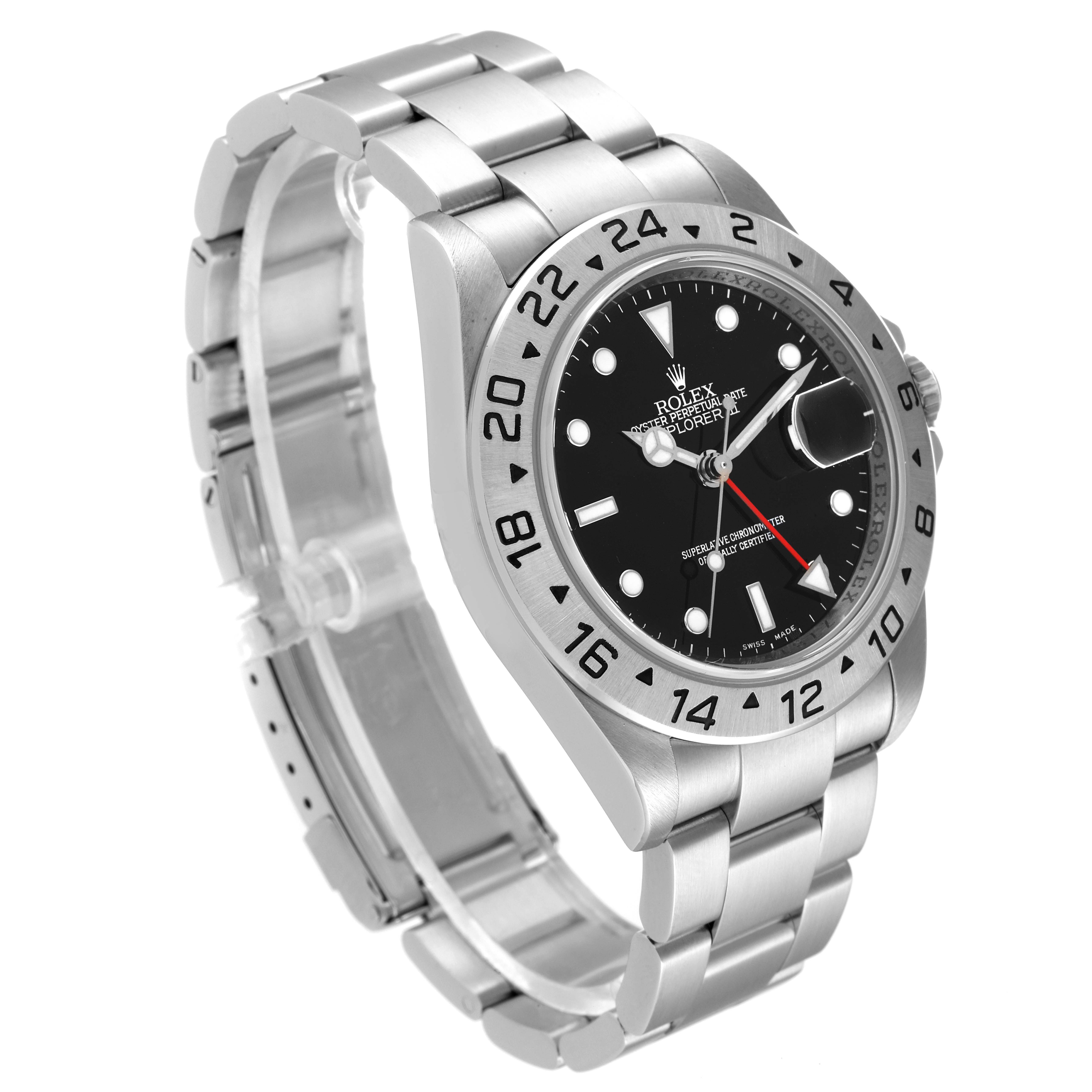The image shows a Rolex Explorer 16570 Men
s Stainless Steel Black Dial 16570 Men
s Stainless Steel Black Dial model watch from a three-quarter angle, highlighting the bezel, dial, and bracelet.