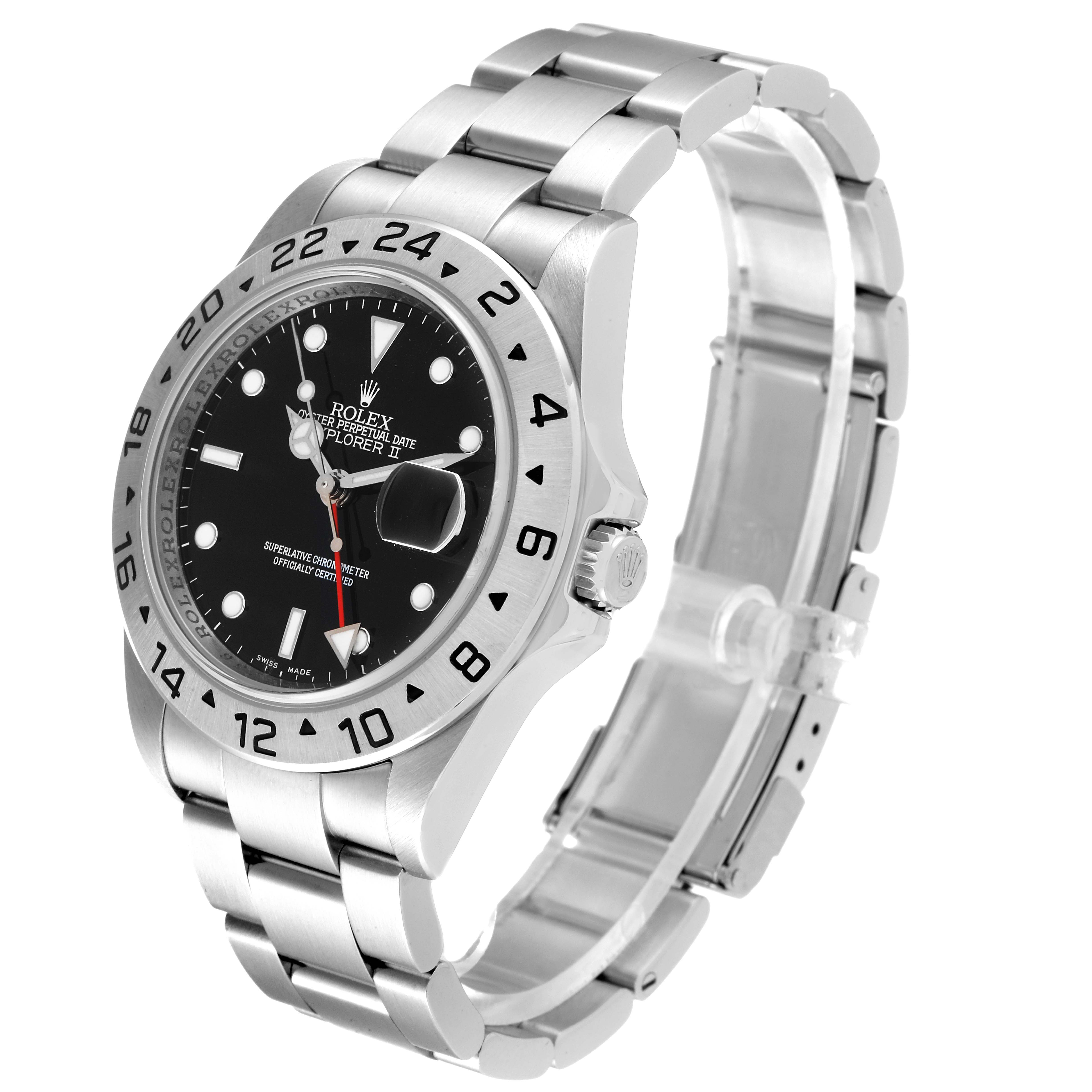 The image shows a side angle of a Rolex Explorer 16570 Men
s Stainless Steel Black Dial 16570 Men
s Stainless Steel Black Dial watch, highlighting the bezel, dial, case, and bracelet.