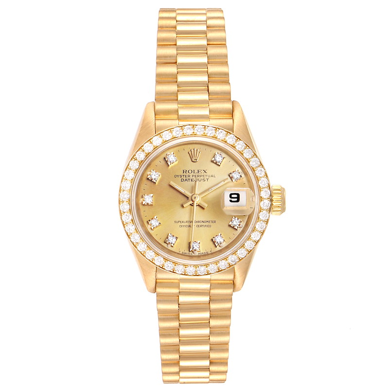 Rolex President Datejust 26mm Yellow Gold Diamond Ladies Watch 69138 ...