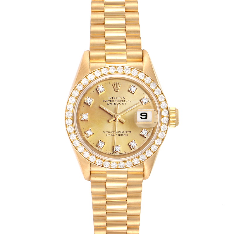 Rolex President Datejust 26mm Yellow Gold Diamond Ladies Watch 69138 SwissWatchExpo