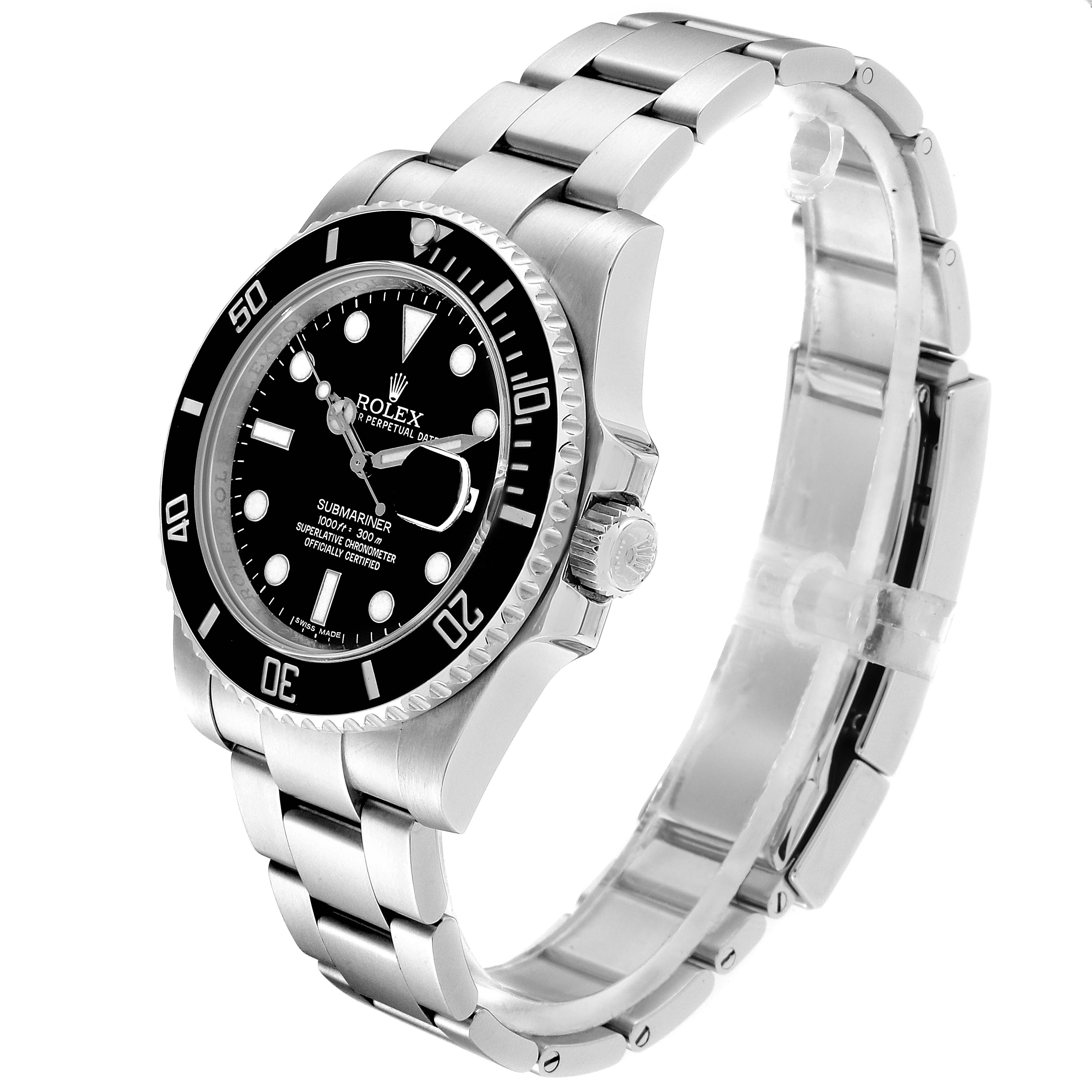 The image shows a side and front view of a Rolex Submariner 116610 Men
s Stainless Steel Black Dial 116610 Men
s Stainless Steel Black Dial watch, highlighting the bezel, dial, case, bracelet, and crown.