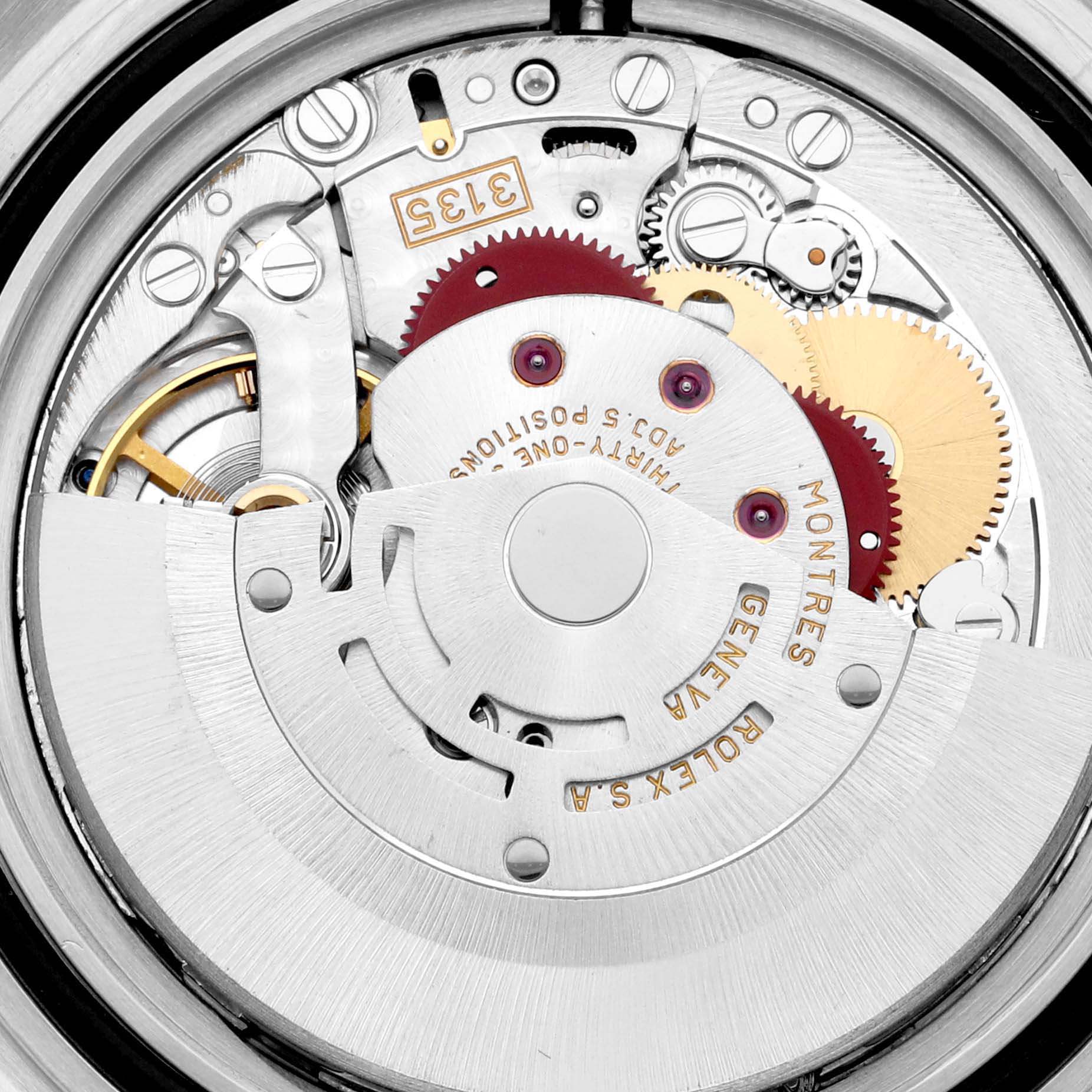 This image shows the intricate internal mechanism of a Rolex Submariner 16610 Men
s Stainless Steel Black Dial 16610 Men
s Stainless Steel Black Dial watch from an aerial angle.