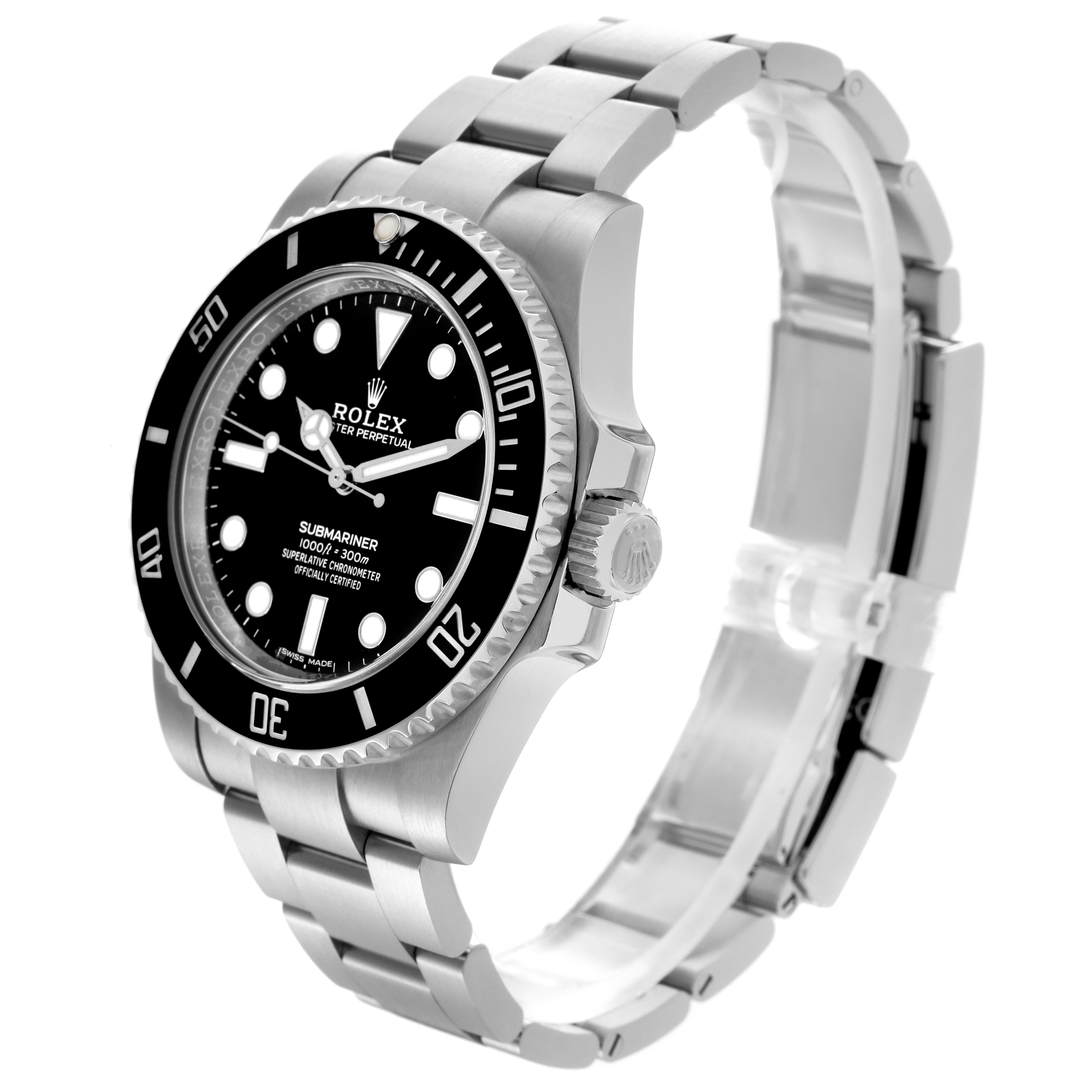 The Rolex Submariner 114060 Men's Stainless Steel Black Dial 114060 Men's Stainless Steel Black Dial is shown at a three-quarter angle, displaying the face, bezel, crown, and part of the bracelet.