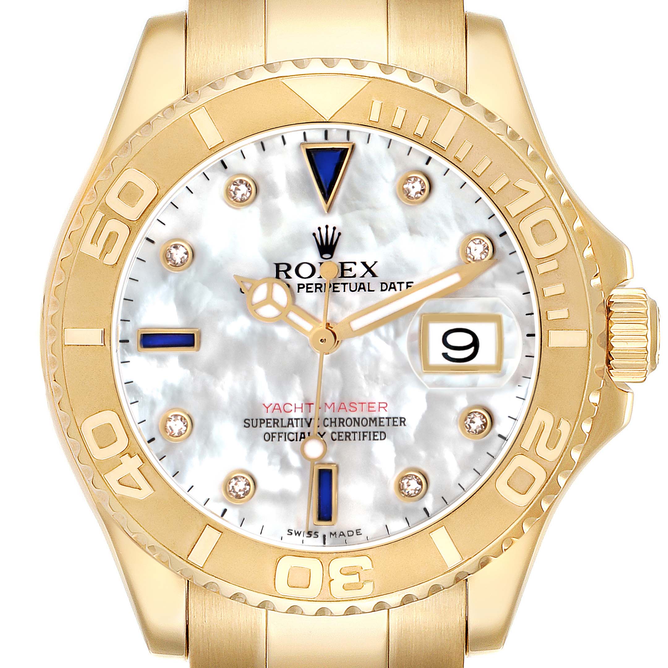 The Rolex Turn-o-Graph watch is shown from the front, displaying its face, bezel, and part of the bracelet.