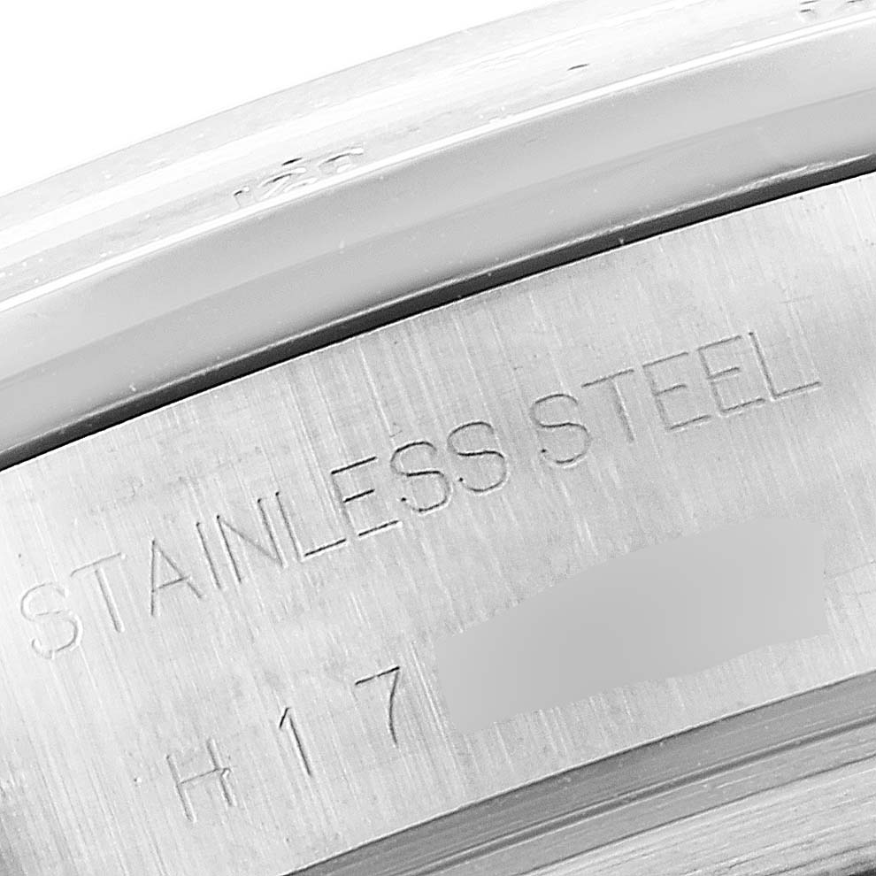 This close-up image shows the stainless steel back casing and engraving of a Tudor Prince model watch.