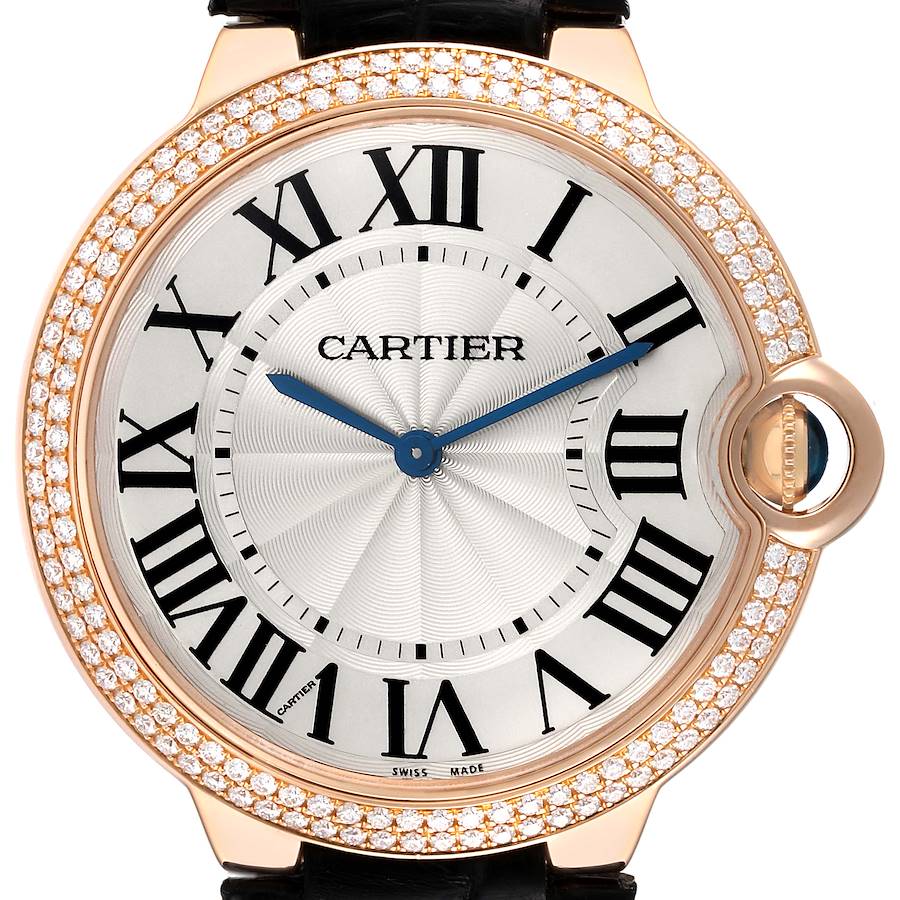 Cartier Ballon Bleu 40mm Rose Gold Diamond Mens Watch WE902055 SwissWatchExpo