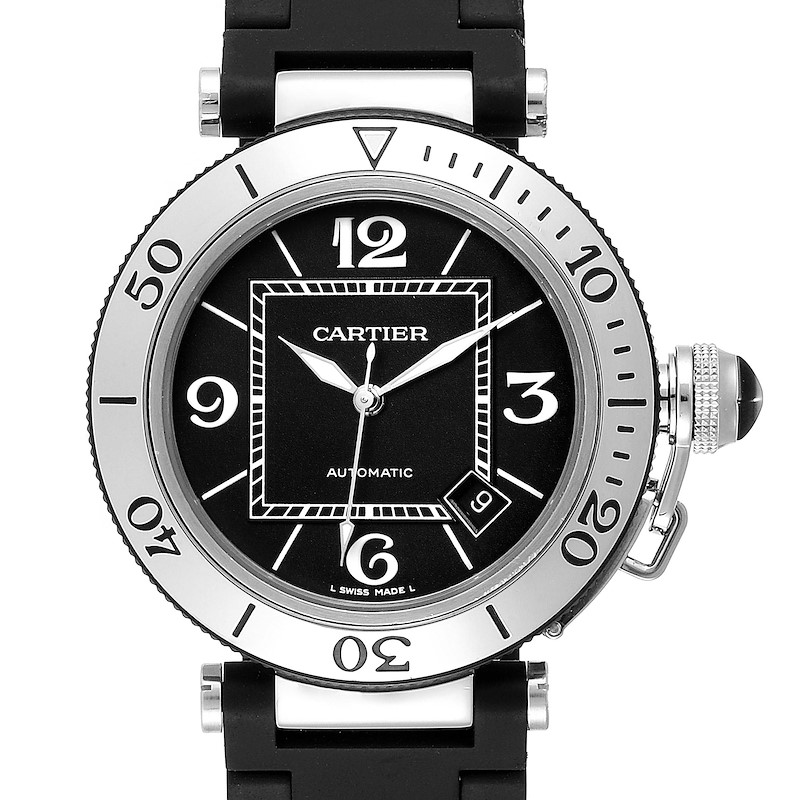 Cartier Pasha Seatimer Rubber Strap Watch W31088U2 Box SwissWatchExpo
