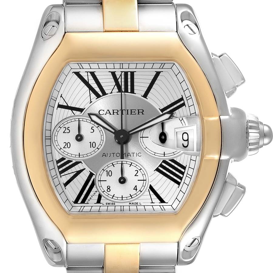 Cartier Roadster Chronograph Steel Yellow Gold Mens Watch W62027Z1 SwissWatchExpo