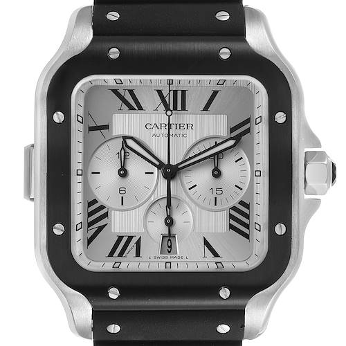 Photo of Cartier Santos 100 XL Chronograph Steel Mens Watch WSSA0017 Box Card