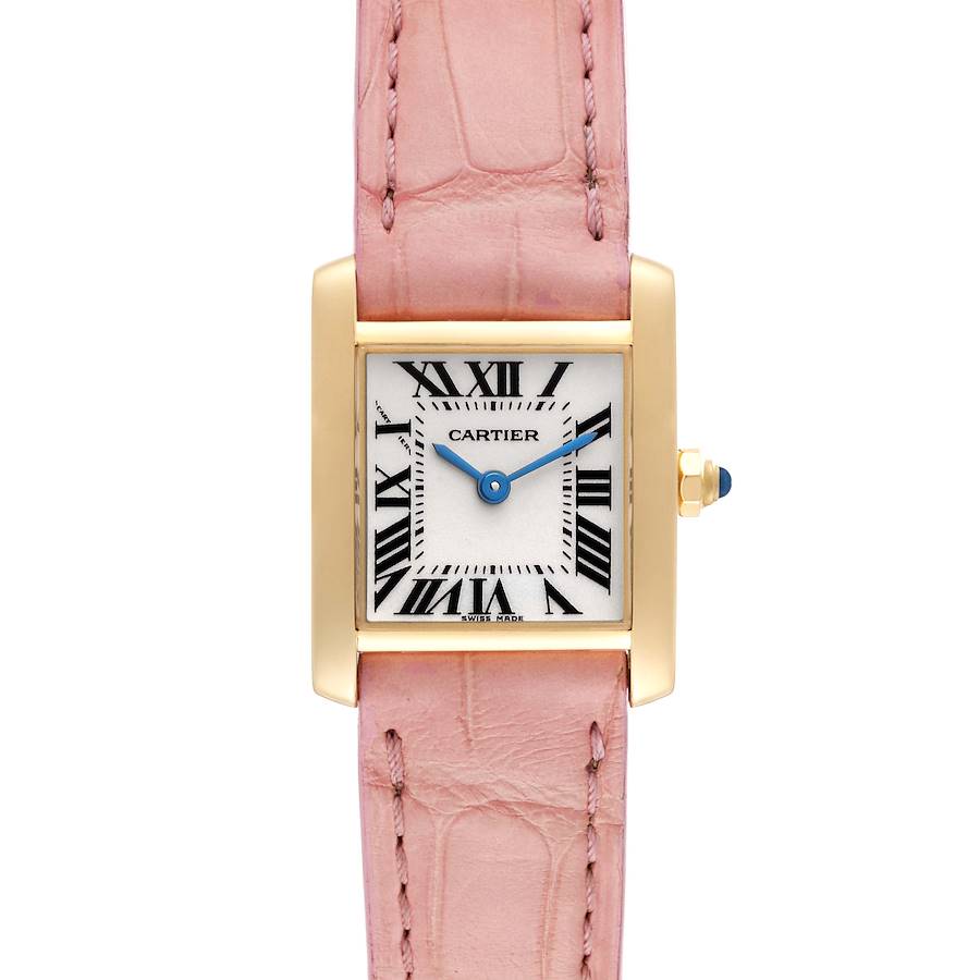 Cartier Tank Francaise Yellow Gold Pink Strap Ladies Watch W5000256 Box Papers SwissWatchExpo