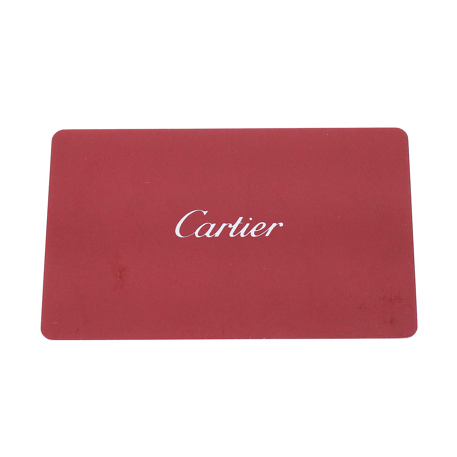 The image shows a Cartier-branded card, possibly an accessory or warranty for the Cartier Tank Solo W5200002 Women's Steel and Gold (two tone) Silver Dial watch.
