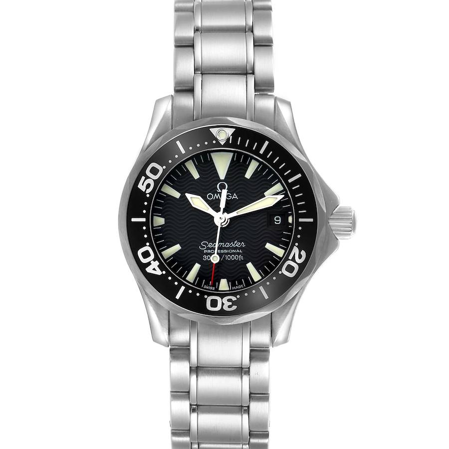 The Omega Seamaster Diver 300M Quartz 29mm is shown from the front, displaying the dial, bezel, and bracelet.