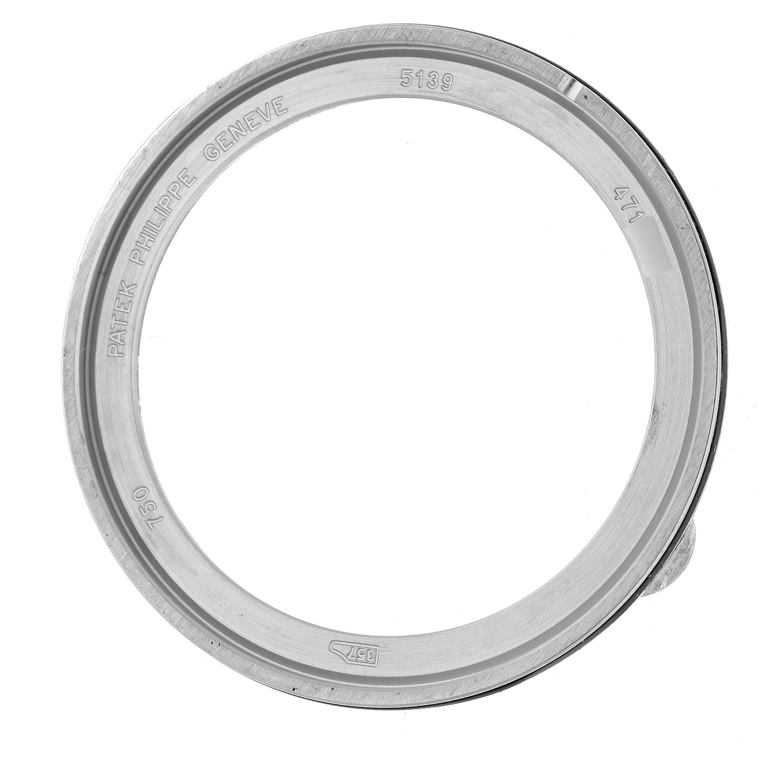 The image shows a top view of a bezel for a Patek Philippe Complications 5139G-001 Men's White Gold Silver Dial 5139G-001 Men's White Gold Silver Dial model watch.