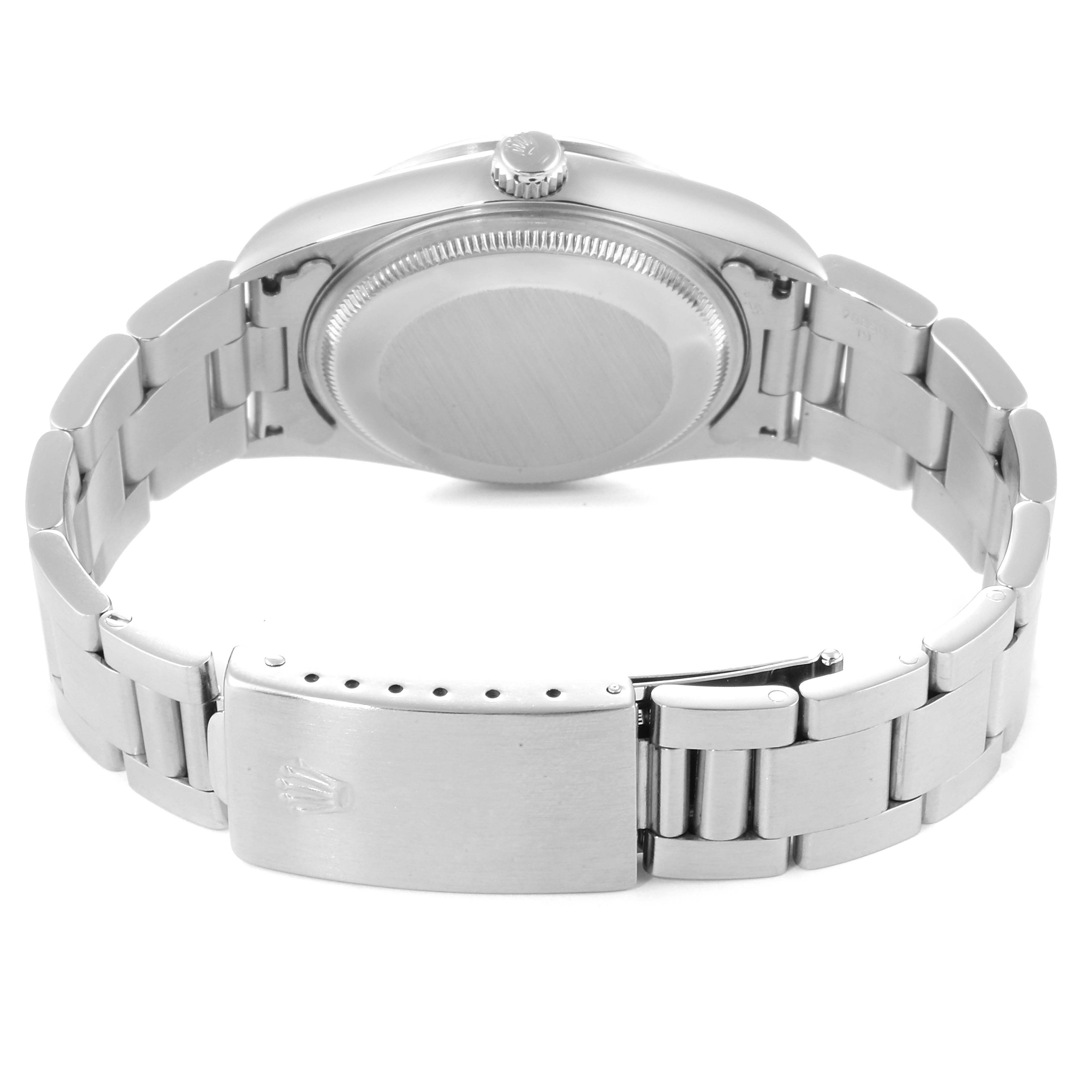 The image shows the back case and bracelet clasp of a Rolex Air-King 14000 Men's Stainless Steel White Dial 14000 Men's Stainless Steel White Dial watch from a rear angle.