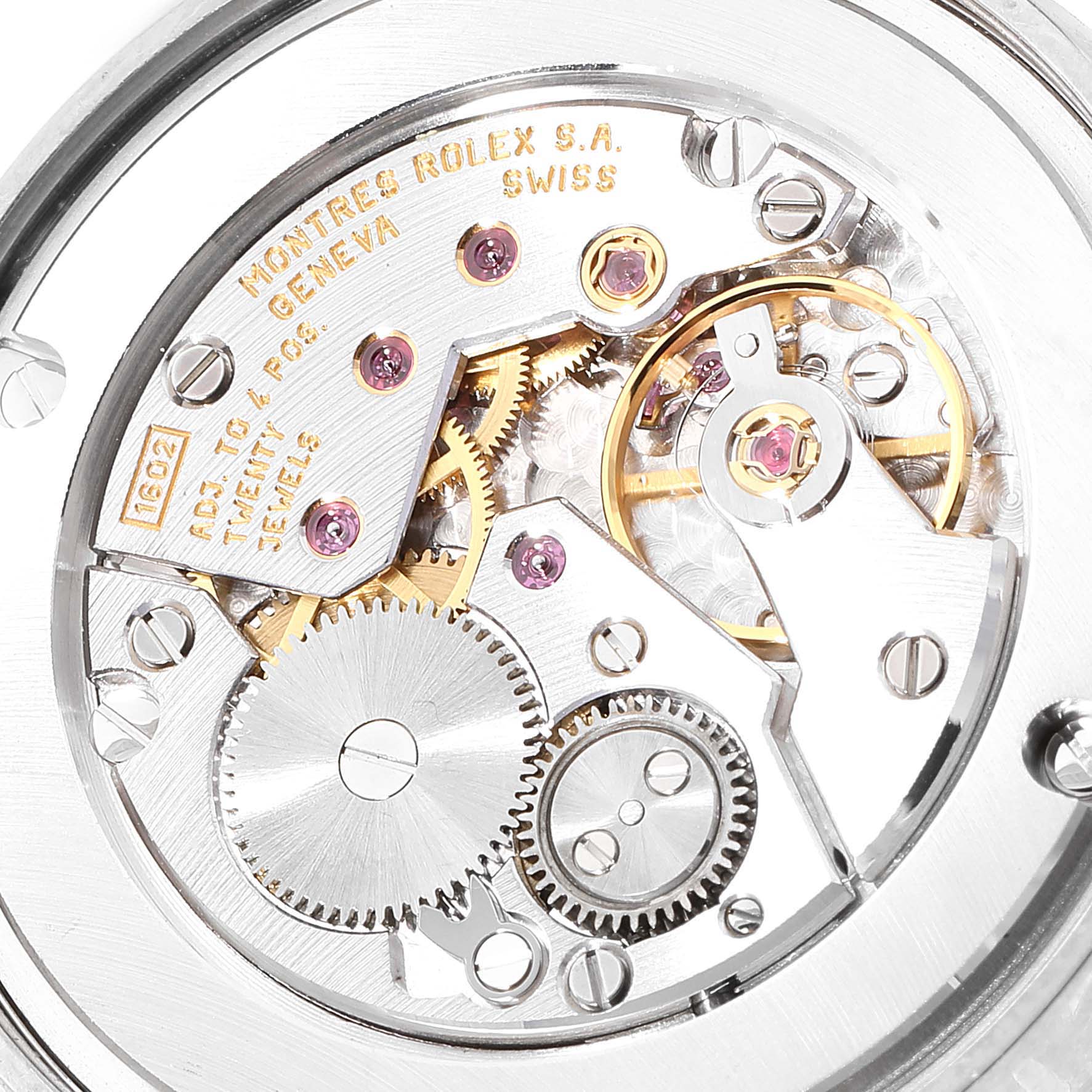 This image shows the intricate inner mechanical movement of a Rolex Cellini 5116 Men's White Gold Silver Dial 5116 Men's White Gold Silver Dial watch from a top view.