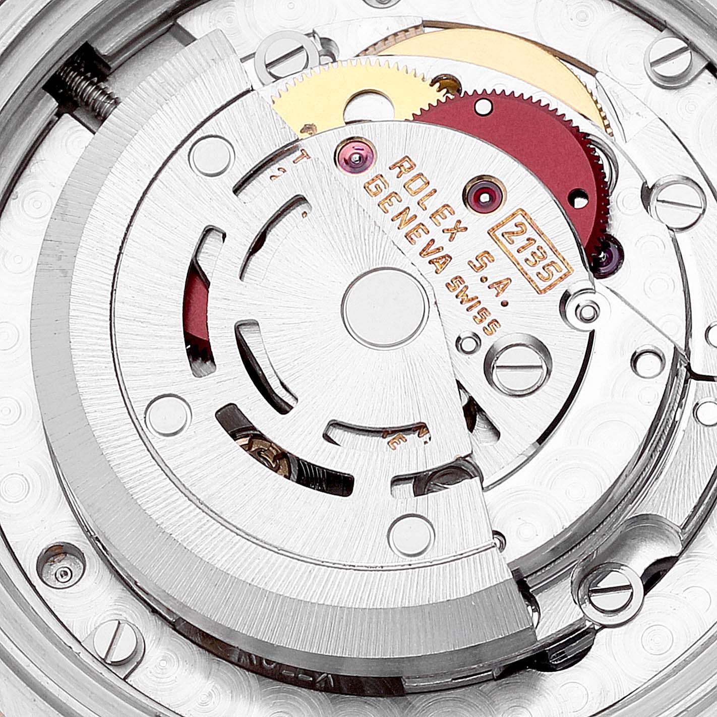 This image shows the movement mechanism of a Rolex Mid-Size 68273 Women
s Steel and Gold (two tone) Champagne Dial 68273 Women
s Steel and Gold (two tone) Champagne Dial model watch, focusing on its intricate internal components.