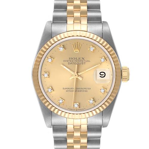 Photo of Rolex Datejust Midsize Steel Yellow Gold Diamond Dial Watch 68273 Box Papers