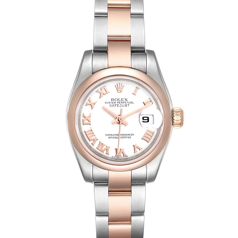 Rolex Datejust Steel Rose Gold White Dial Ladies Watch 179161 SwissWatchExpo