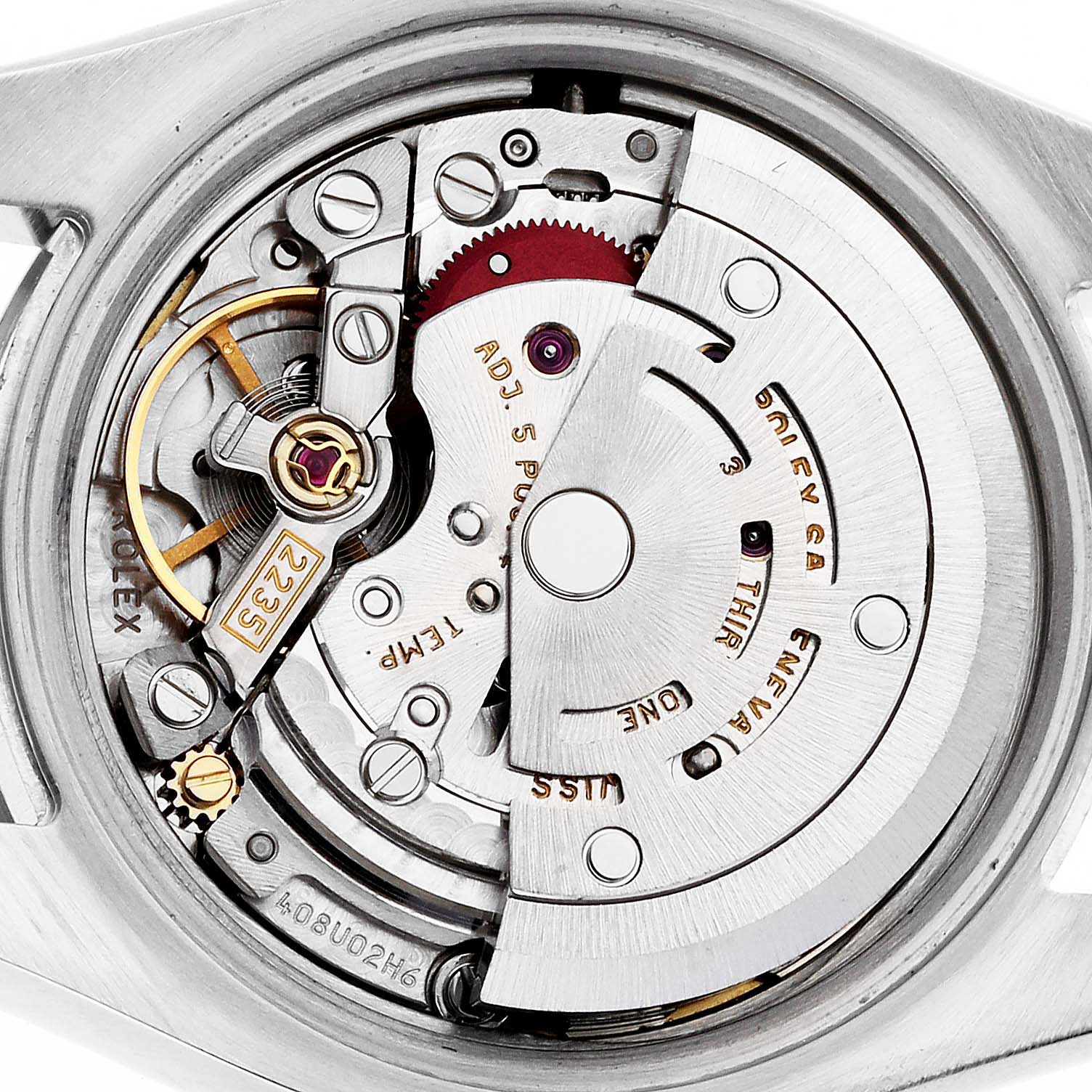 This image shows the inner movement mechanism of a Rolex Datejust 179174 Women's Stainless Steel Pink Dial 179174 Women's Stainless Steel Pink Dial watch, captured from the back case angle.