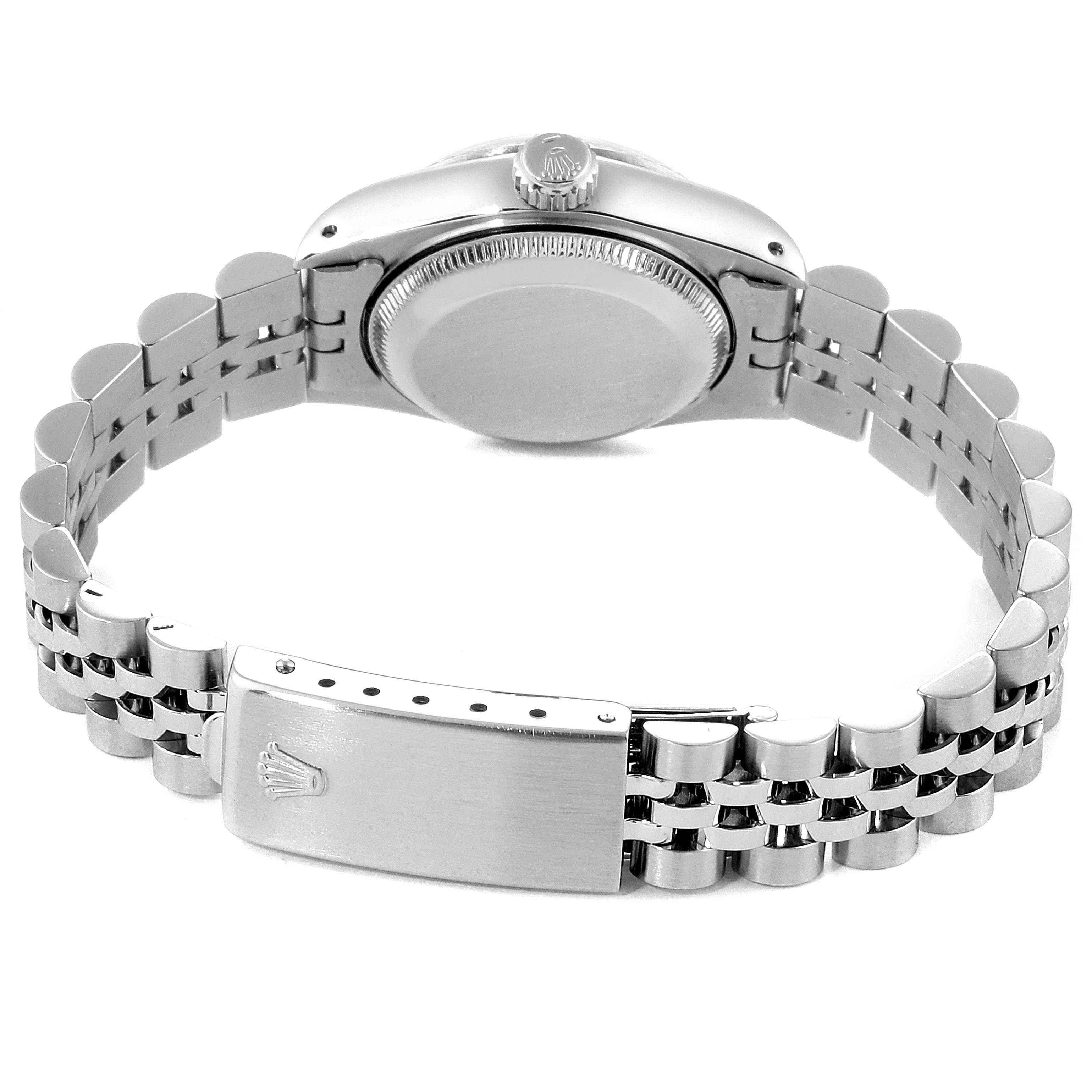 This image shows the back view of the Rolex Datejust 69174 Women's Steel and Gold (two tone) Silver Dial 69174 Women's Steel and Gold (two tone) Silver Dial watch, including the bracelet and clasp.