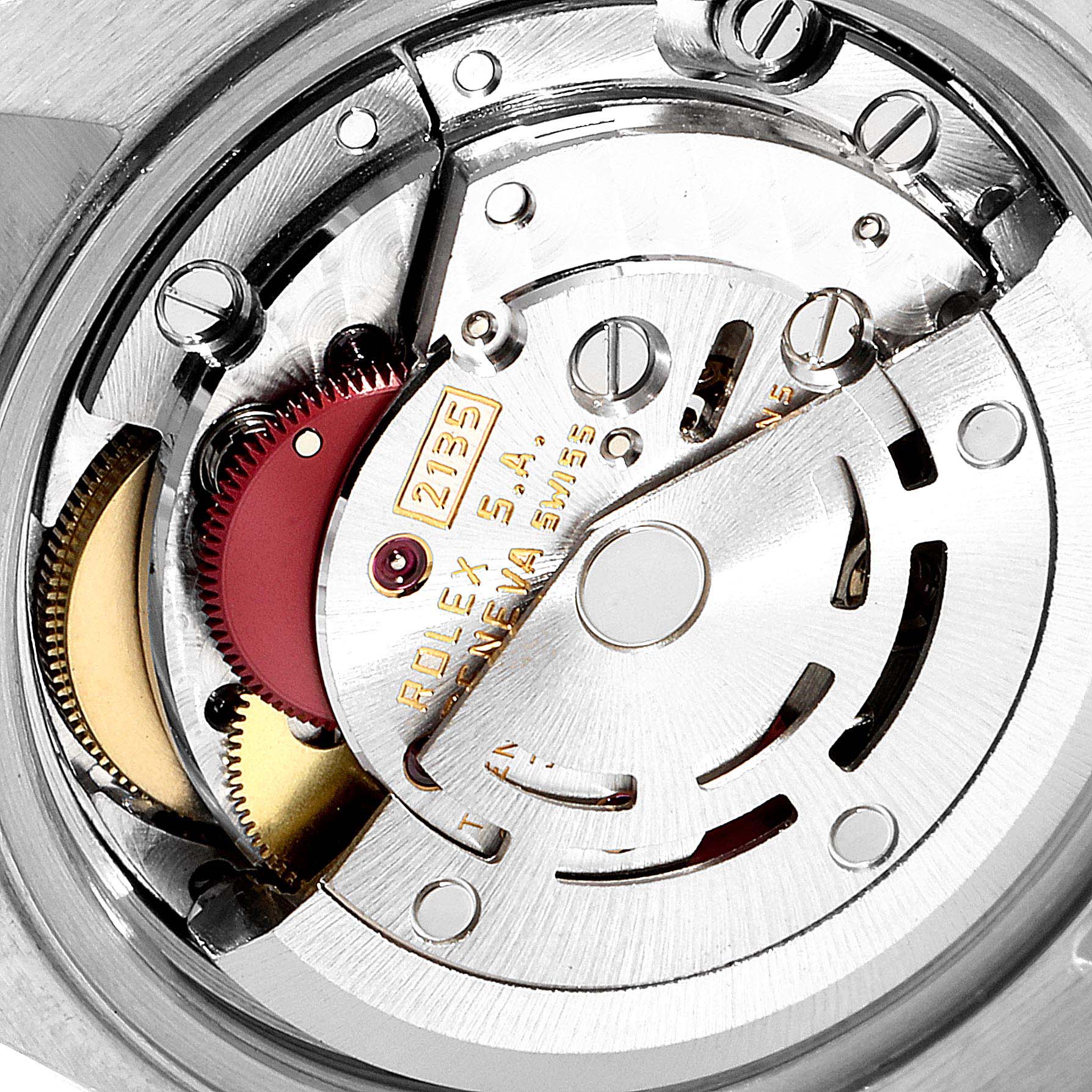 The image displays a close-up of the movement mechanism of a Rolex Datejust 69174 Women's Steel and Gold (two tone) Silver Dial 69174 Women's Steel and Gold (two tone) Silver Dial watch.