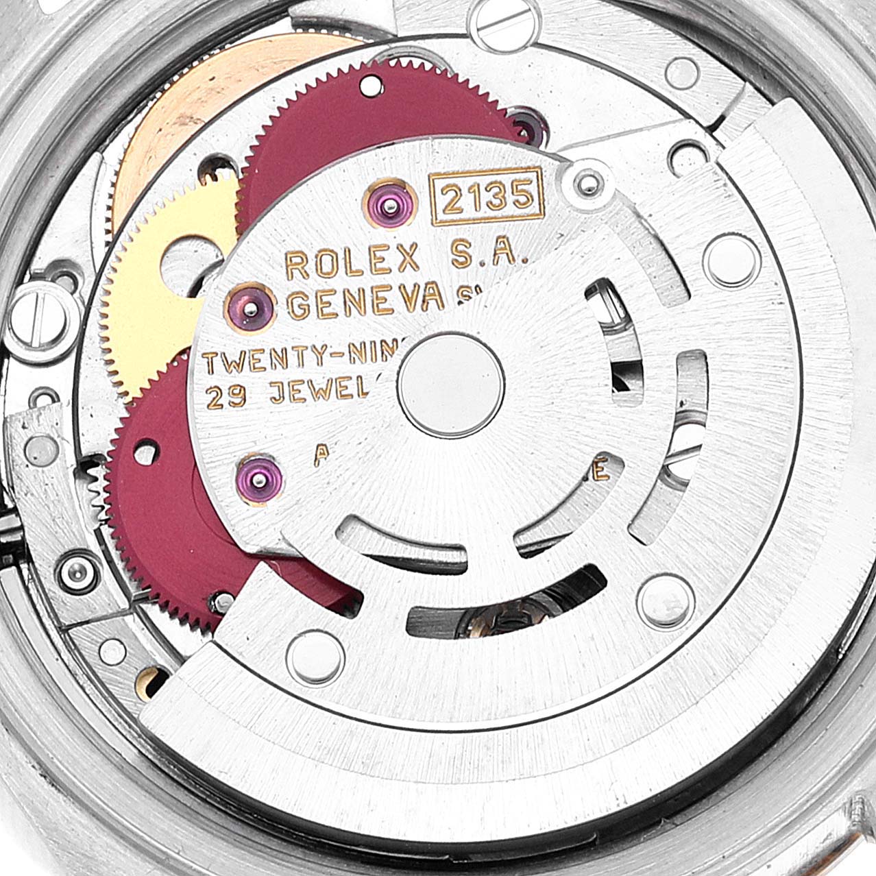 This image shows the internal movement mechanism of the Rolex Datejust 69173 Women's Steel and Gold (two tone) Champagne Dial 69173 Women's Steel and Gold (two tone) Champagne Dial model, highlighting its gears and components.