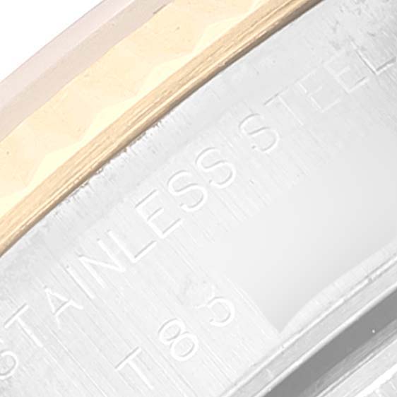 The image shows a close-up of the stainless steel band of a Rolex Datejust 69173 Women's Steel and Gold (two tone) Champagne Dial 69173 Women's Steel and Gold (two tone) Champagne Dial watch.