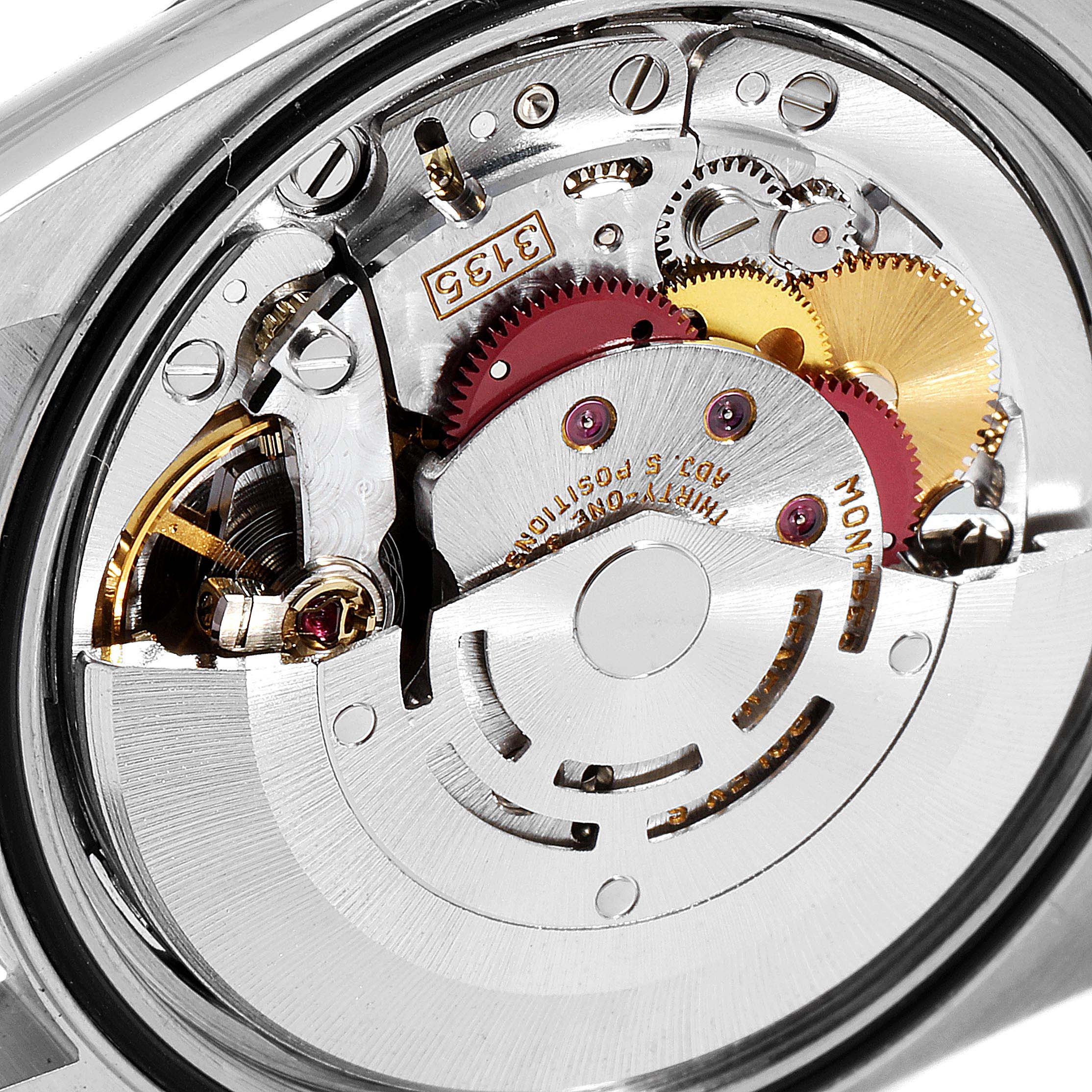 This image shows a close-up of the movement mechanism inside a Rolex Datejust 16233 Men
s Steel and Gold (two tone) Silver Dial 16233 Men
s Steel and Gold (two tone) Silver Dial watch.