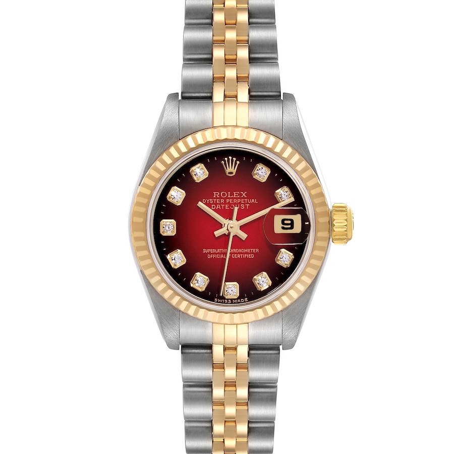 Rolex Datejust Steel Yellow Gold Red Vignette Diamond Dial Ladies Watch 79173 SwissWatchExpo