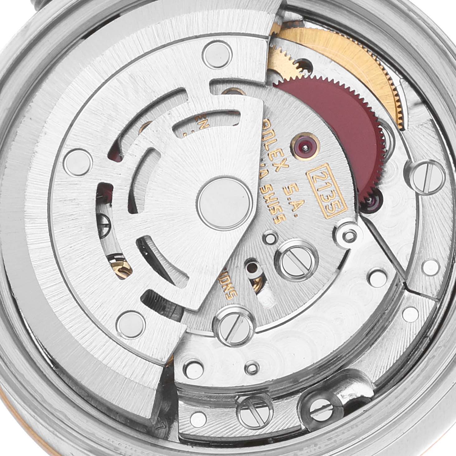 This image shows the inner mechanical movement of the Rolex Datejust 69173 Women's Steel and Gold (two tone) White Dial 69173 Women's Steel and Gold (two tone) White Dial watch from a top-down angle.
