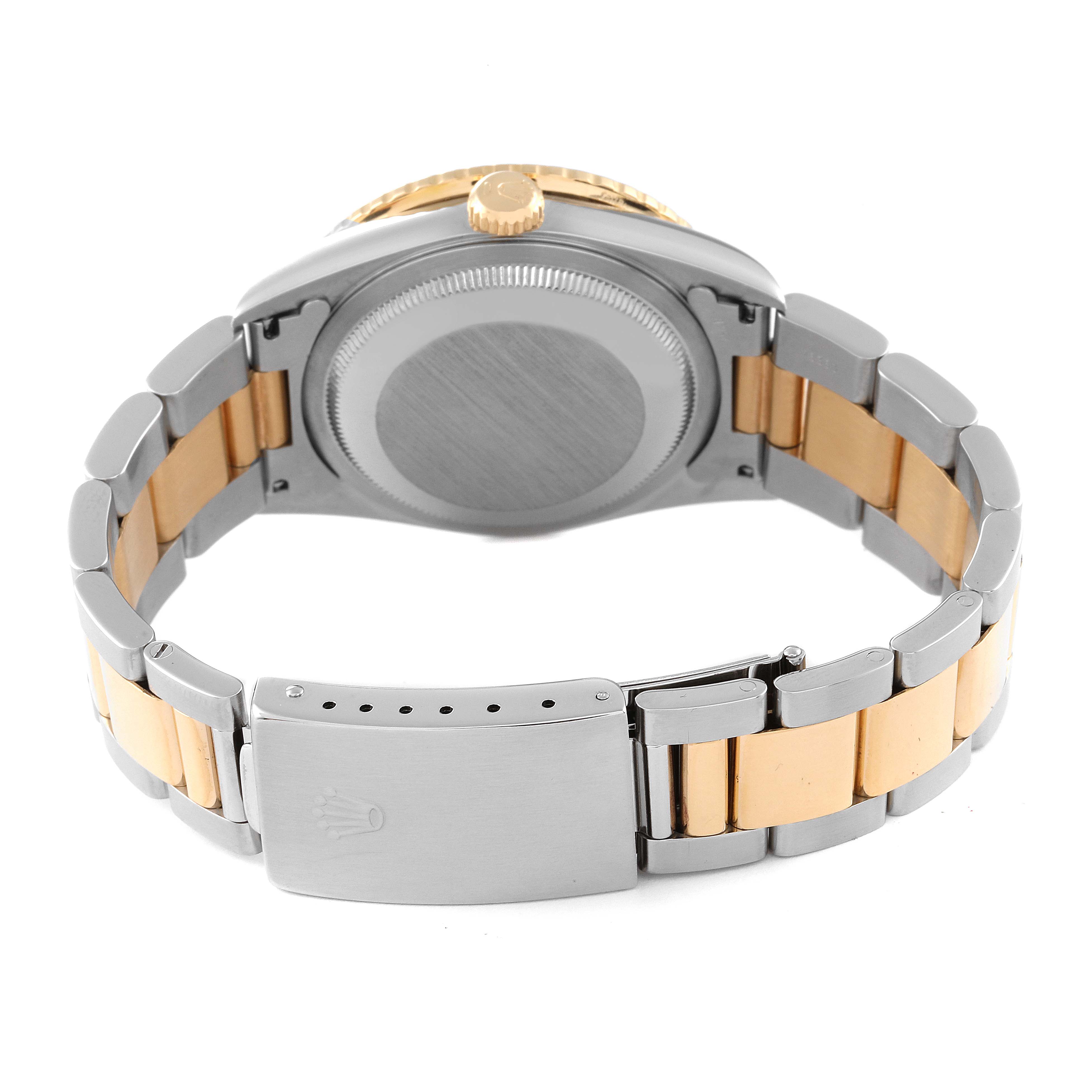 This image shows the case back and bracelet of a Rolex Turn-o-Graph 16263 Men
s Steel and Gold (two tone) White Dial 16263 Men
s Steel and Gold (two tone) White Dial watch from the rear angle.