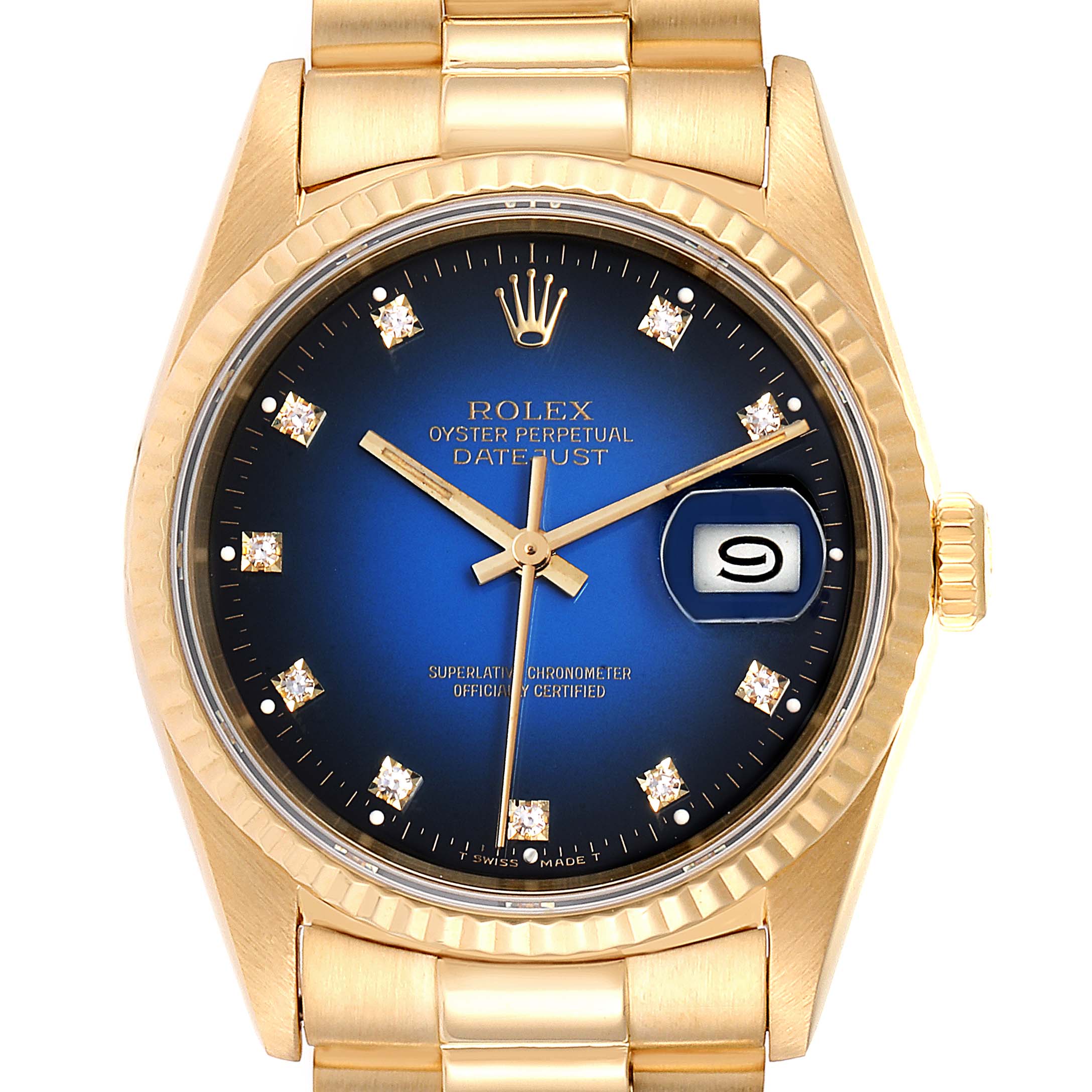 Rolex Datejust Yellow Gold Blue Vignette Diamond Dial Mens Watch 16238 ...