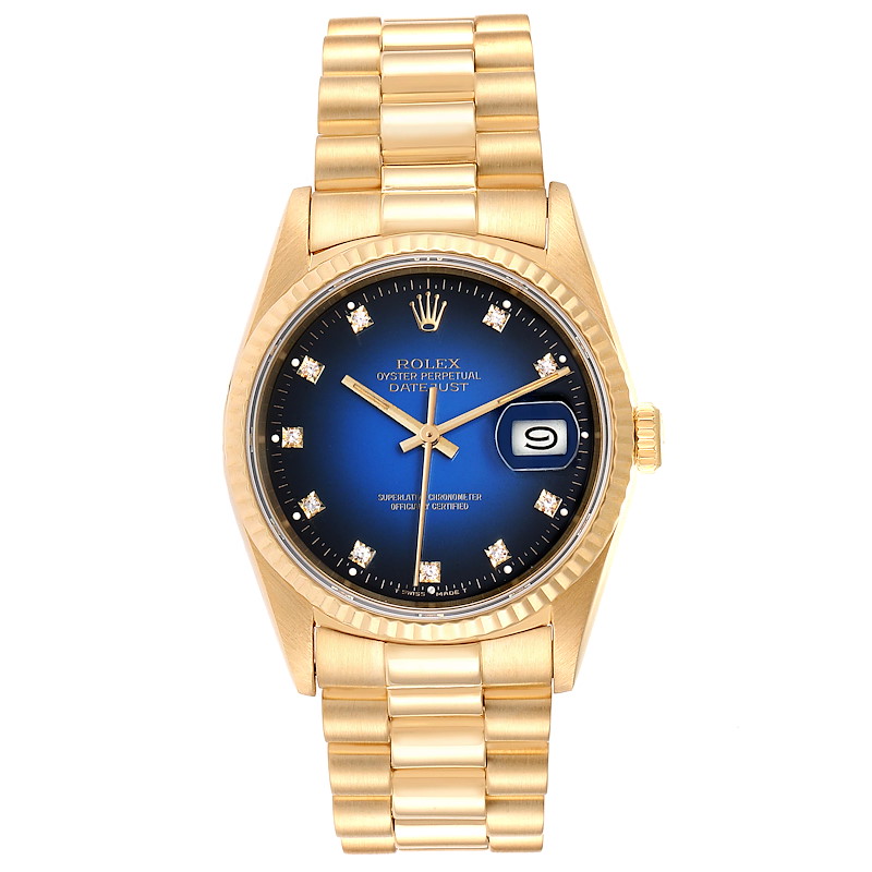 Rolex Datejust Yellow Gold Blue Vignette Diamond Dial Mens Watch 16238  SwissWatchExpo