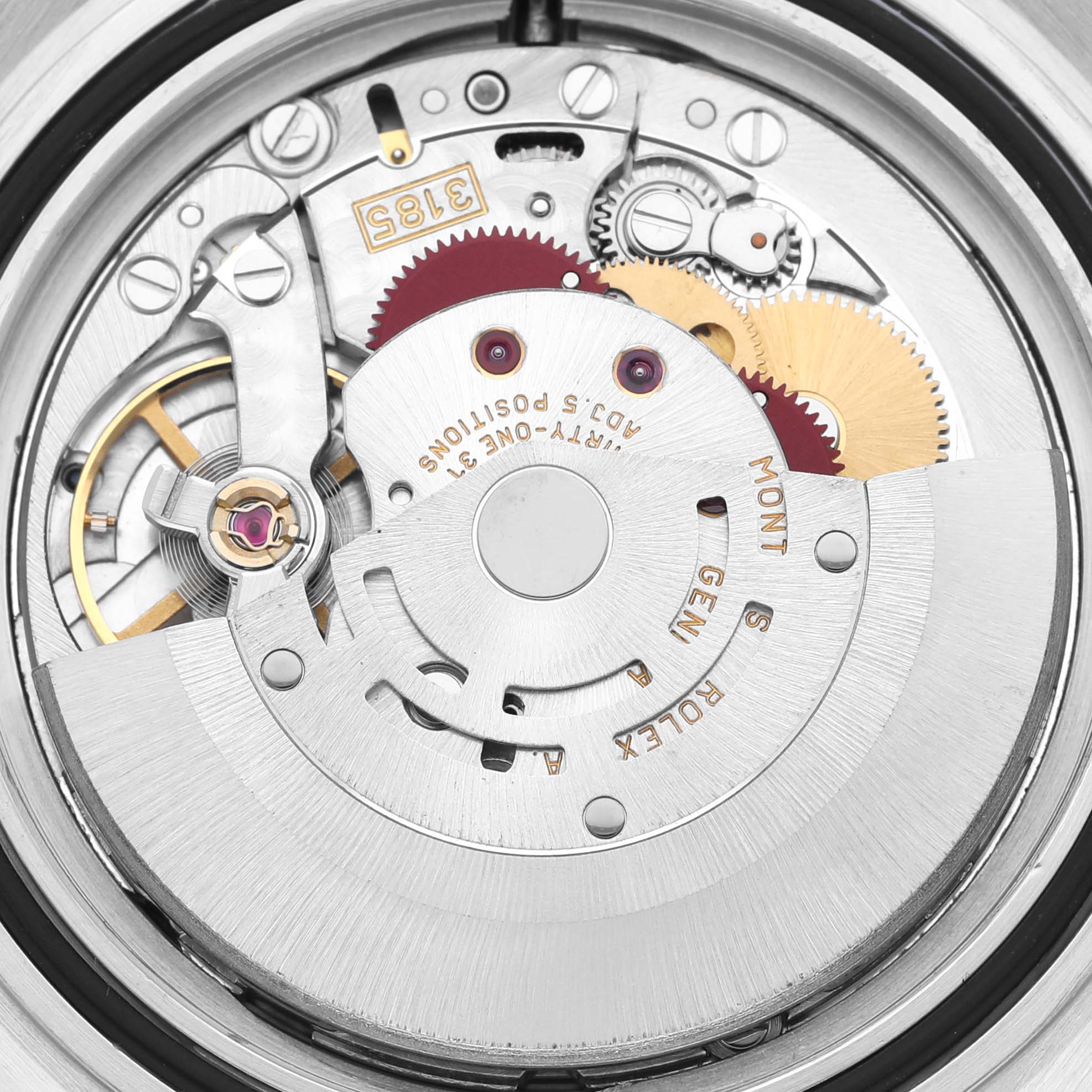 This image shows the intricate internal mechanical movement of the Rolex Explorer 16570 Men's Stainless Steel White Dial 16570 Men's Stainless Steel White Dial watch.