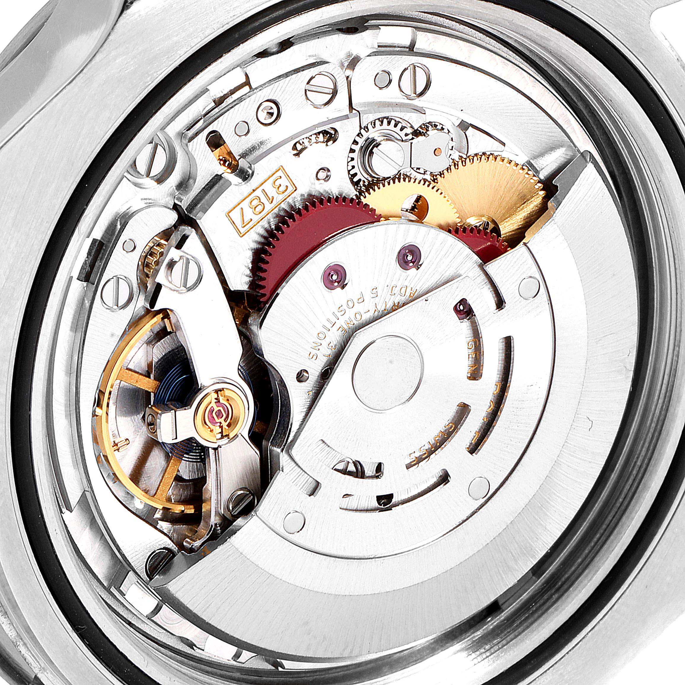 This image shows the internal mechanism and movement of the Rolex Explorer 216570 Men
s Stainless Steel White Dial 216570 Men
s Stainless Steel White Dial model from a back angle.