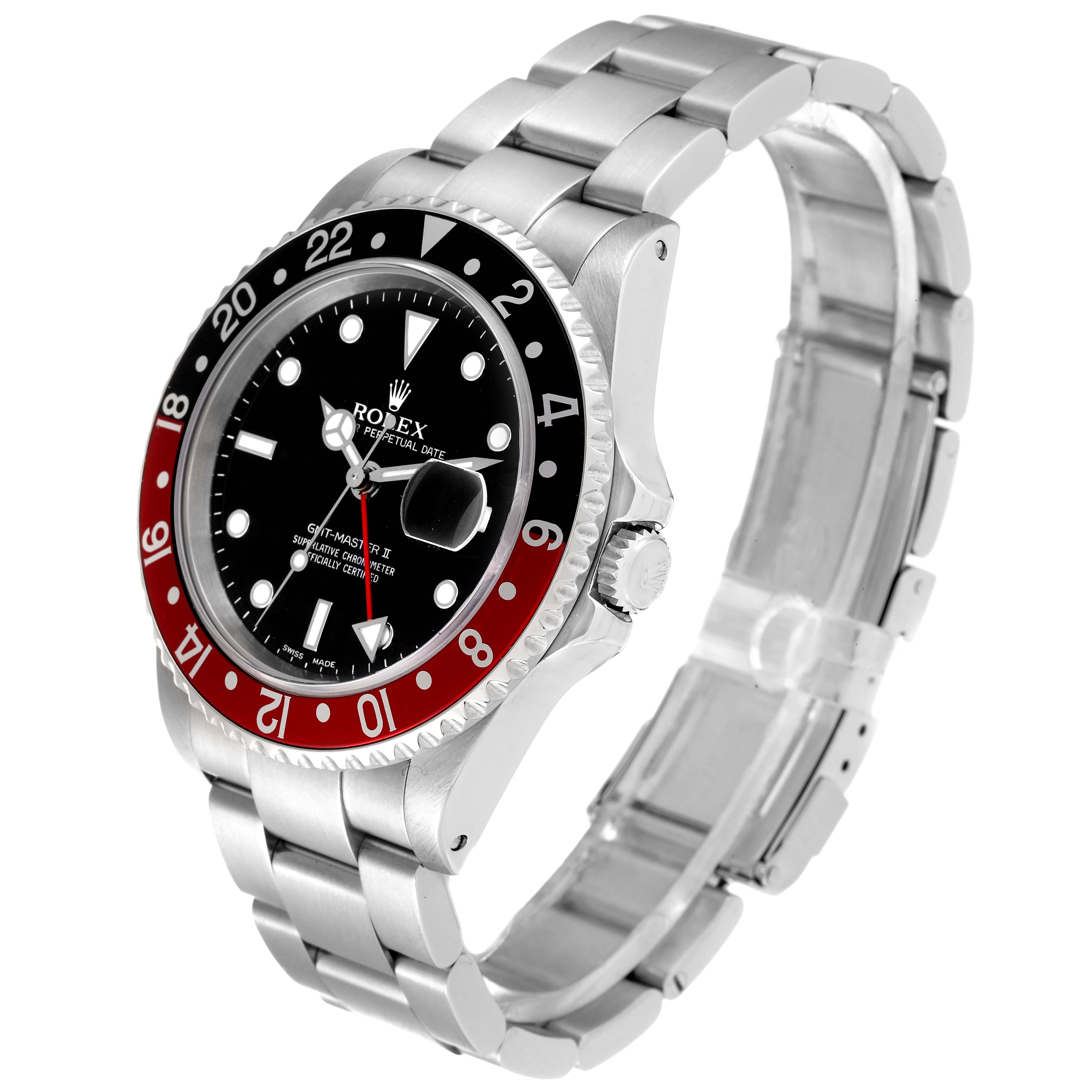 The Rolex GMT-Master 16710 Men's Stainless Steel Black Dial 16710 Men's Stainless Steel Black Dial watch is shown from a three-quarter angle, highlighting the face, bezel, crown, and band.