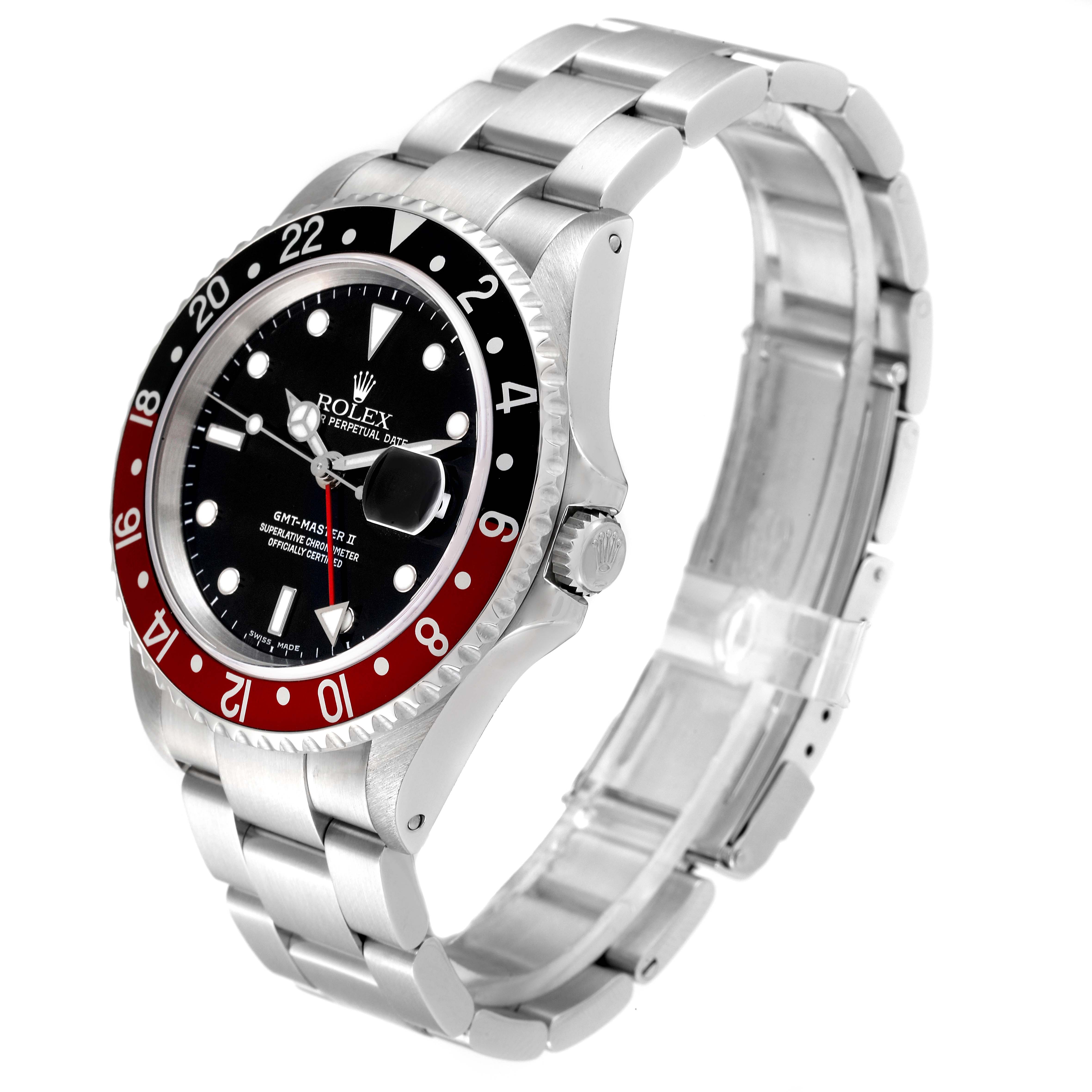The image shows a side and off-angle view of a Rolex GMT-Master 16710 Men's Stainless Steel Black Dial 16710 Men's Stainless Steel Black Dial watch, highlighting the bezel, dial, crown, and bracelet.