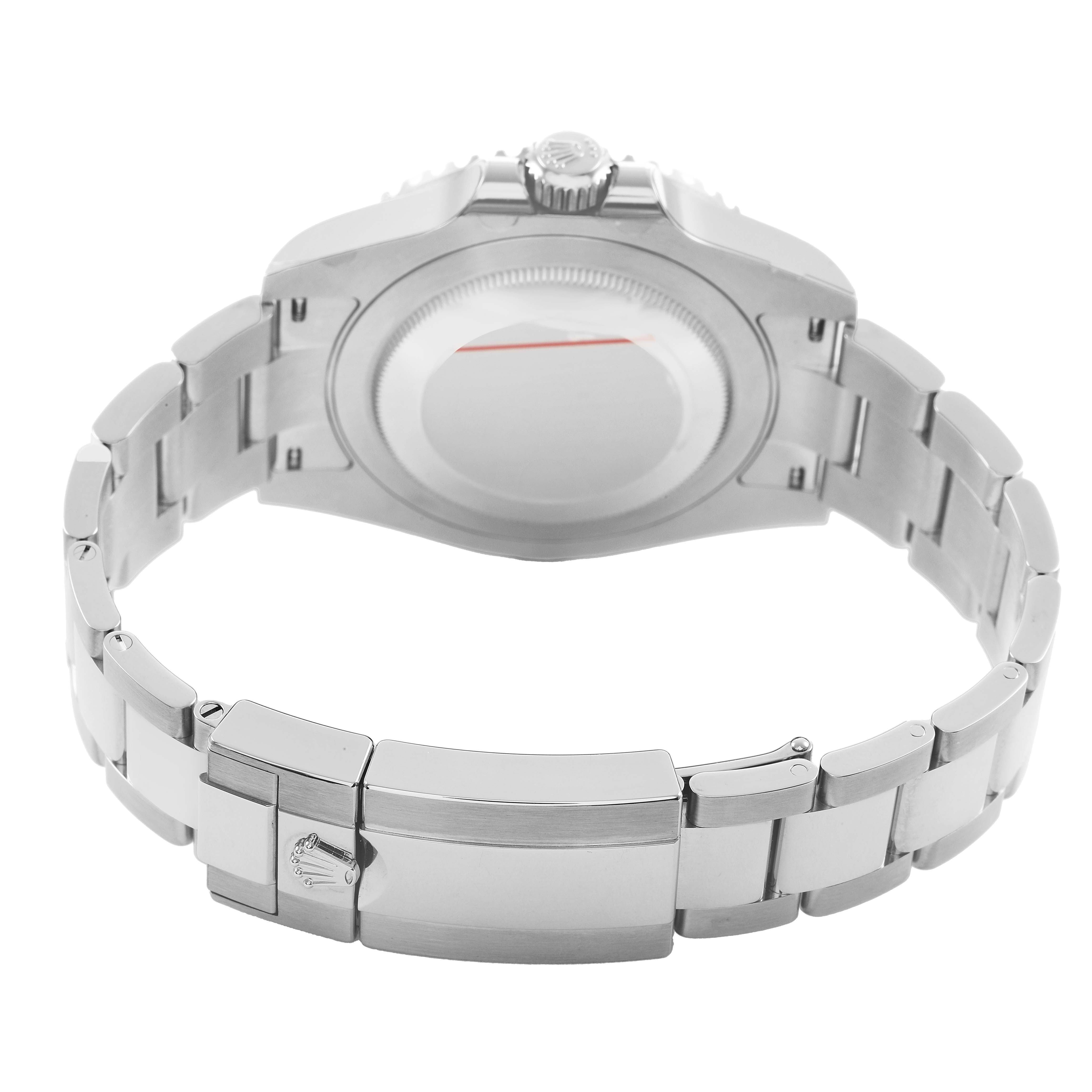 The image shows the back view of a Rolex GMT-Master 126710 Men's Stainless Steel Black Dial watch, highlighting the bracelet and clasp.