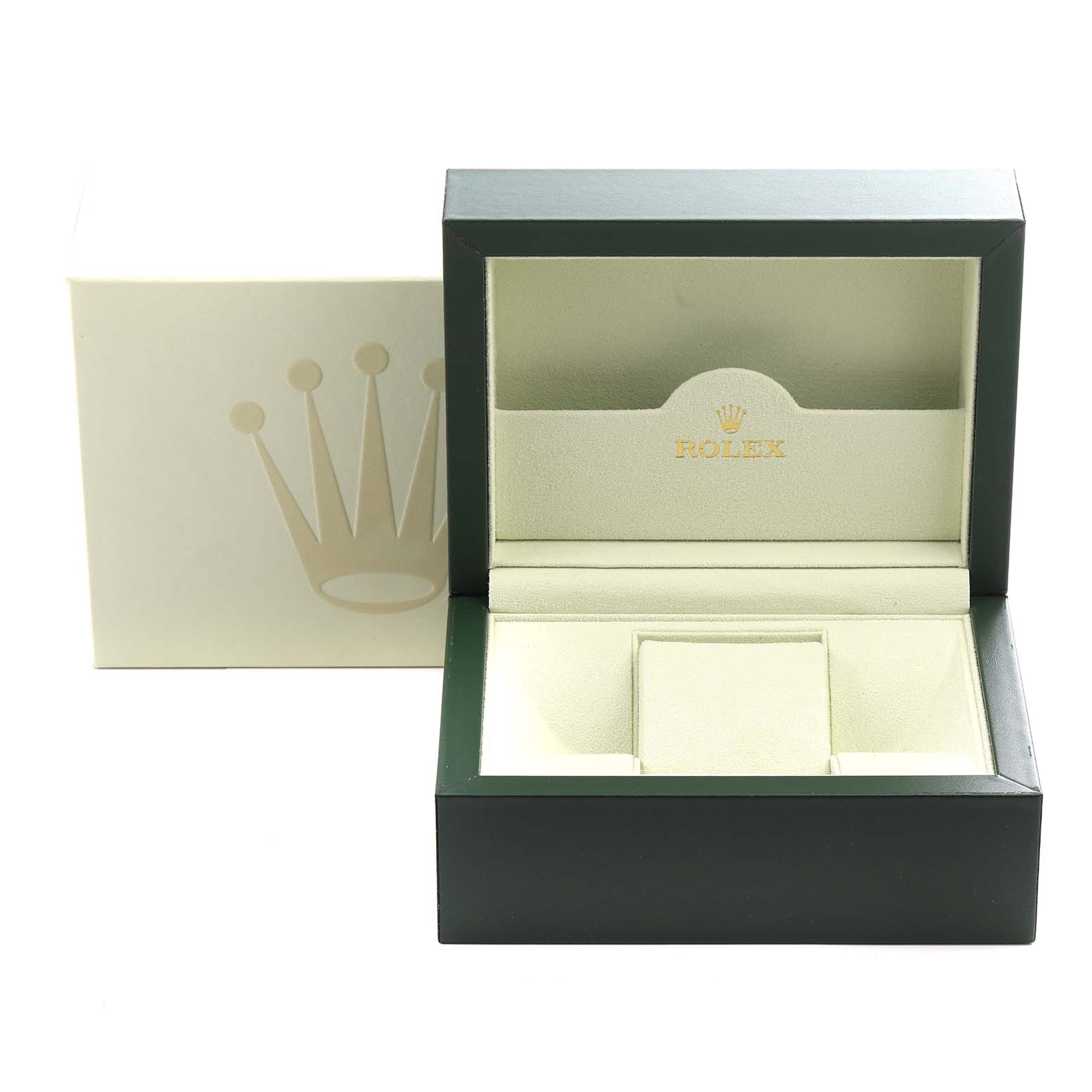 The image shows an open Rolex Oyster Perpetual 176200 Women's Stainless Steel Blue Dial 176200 Women's Stainless Steel Blue Dial watch box with a cream interior and the outer packaging featuring the Rolex logo.