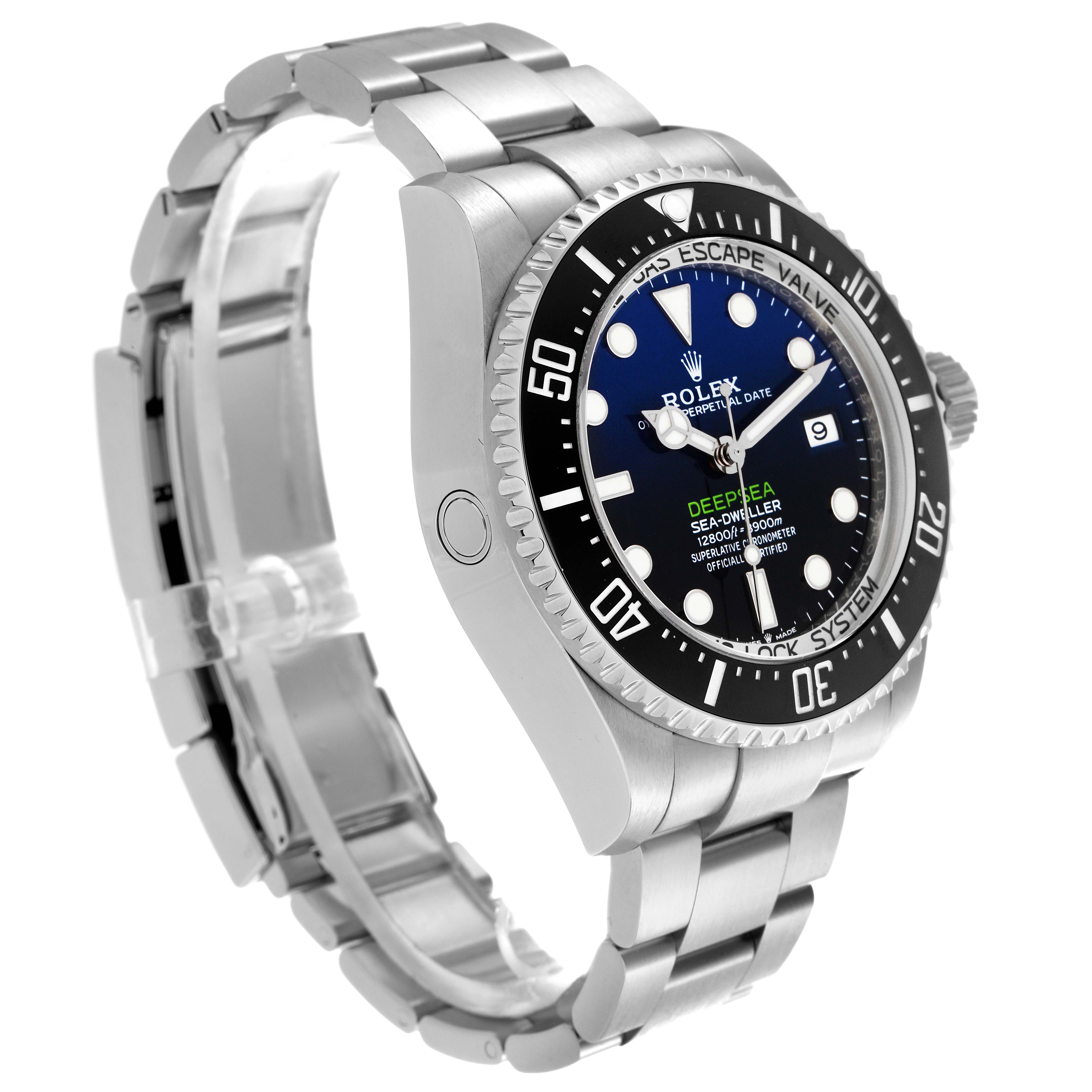The Rolex Sea-Dweller 136660 Men's Stainless Steel Blue Dial 136660 Men's Stainless Steel Blue Dial is shown at a three-quarter angle, highlighting the bracelet, bezel, and dial.