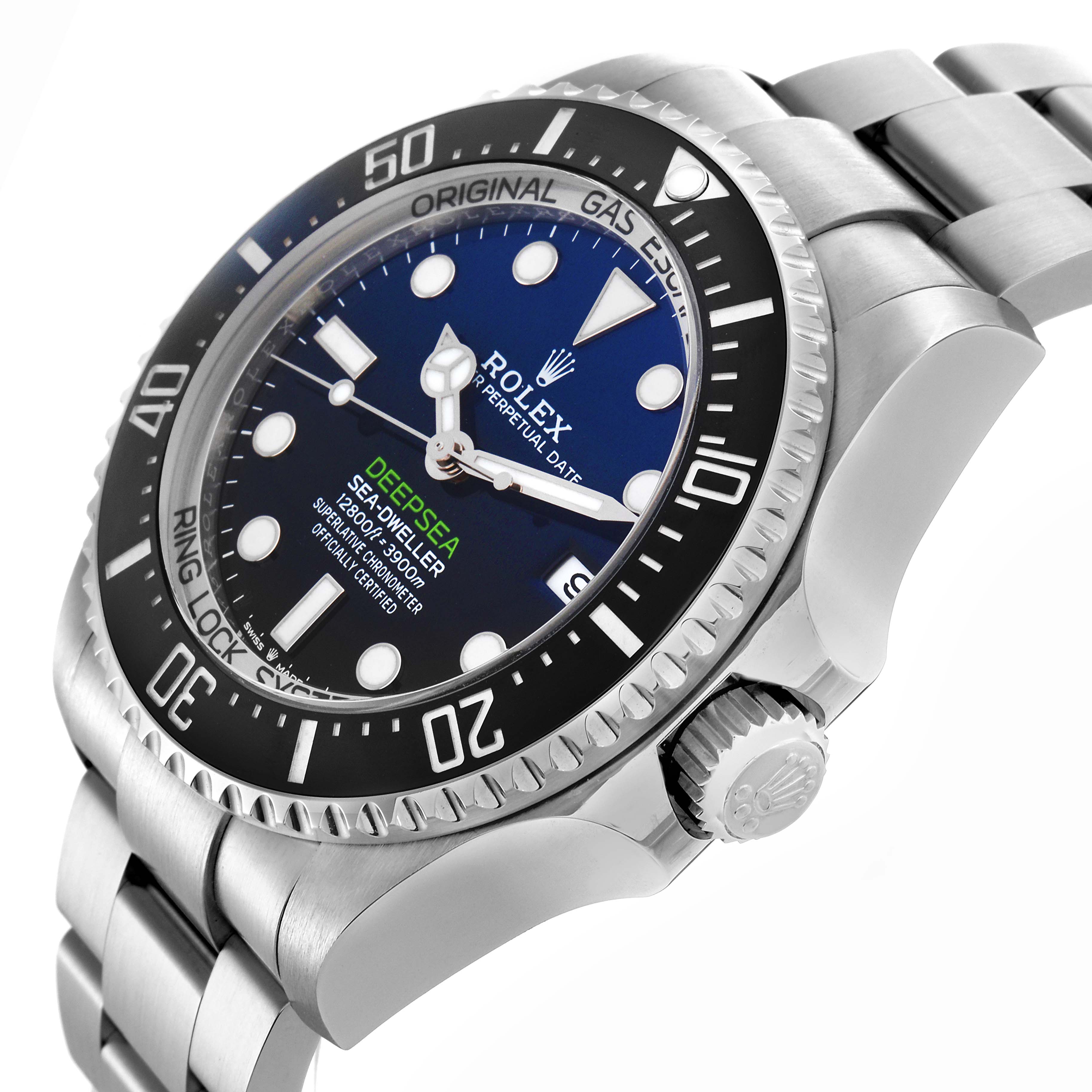 The Rolex Sea-Dweller 136660 Men's Stainless Steel Blue Dial 136660 Men's Stainless Steel Blue Dial is shown at an angled close-up highlighting the bezel, dial, and part of the bracelet.