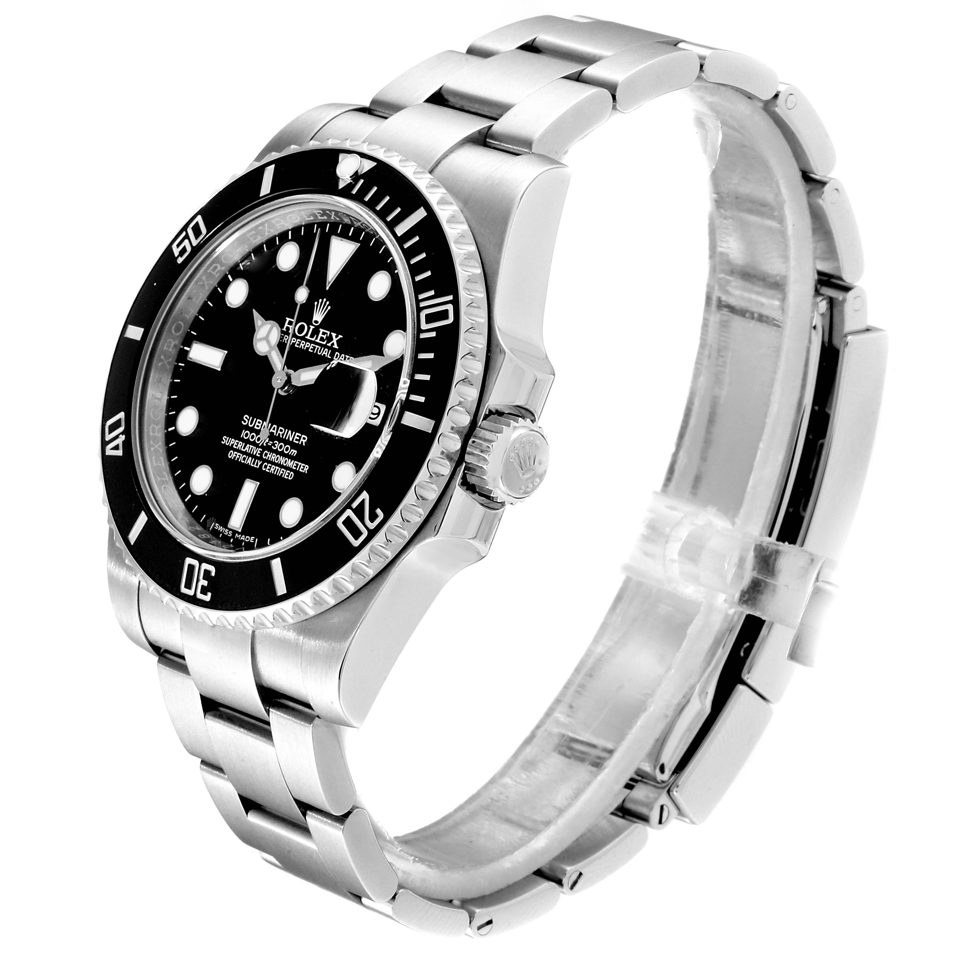 The image shows a side angle of the Rolex Submariner 116610 Men
s Stainless Steel Black Dial 116610 Men
s Stainless Steel Black Dial watch displaying the bezel, dial, crown, and bracelet.