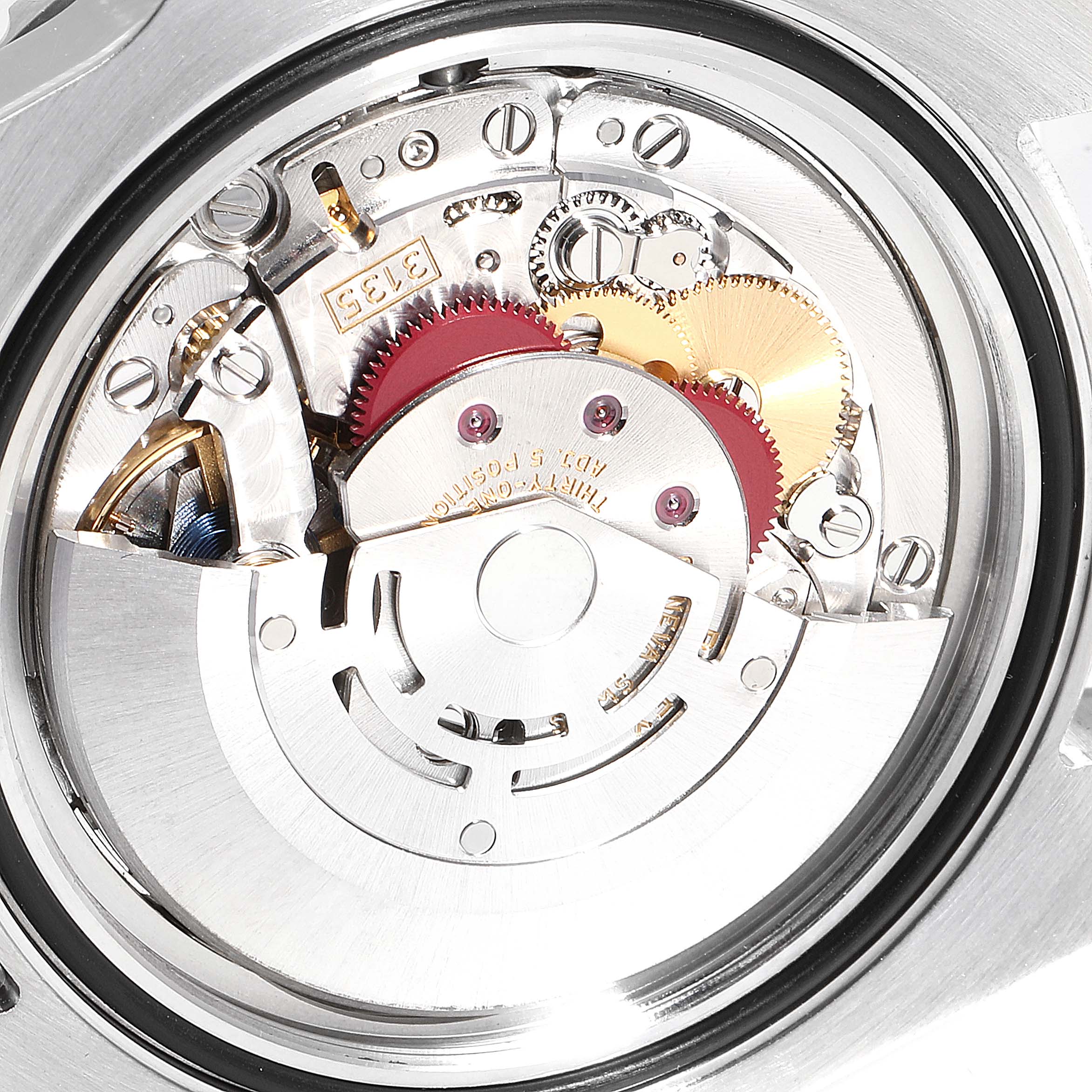 This image shows the intricate movement and internal mechanics of the Rolex Submariner 116610LV Men's Stainless Steel Green Dial 116610LV Men's Stainless Steel Green Dial watch from a close-up, detailed angle.