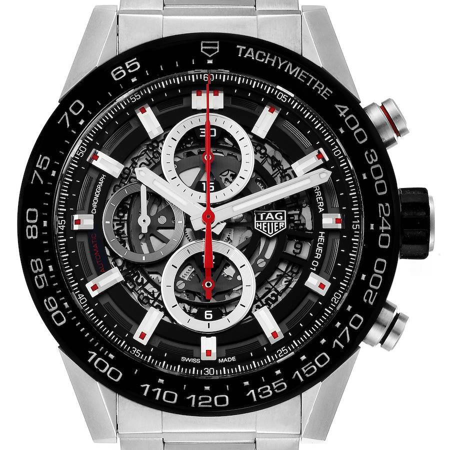 Tag Heuer Carrera Skeleton Dial Chronograph Steel Mens Watch CAR2A1W Box Card SwissWatchExpo