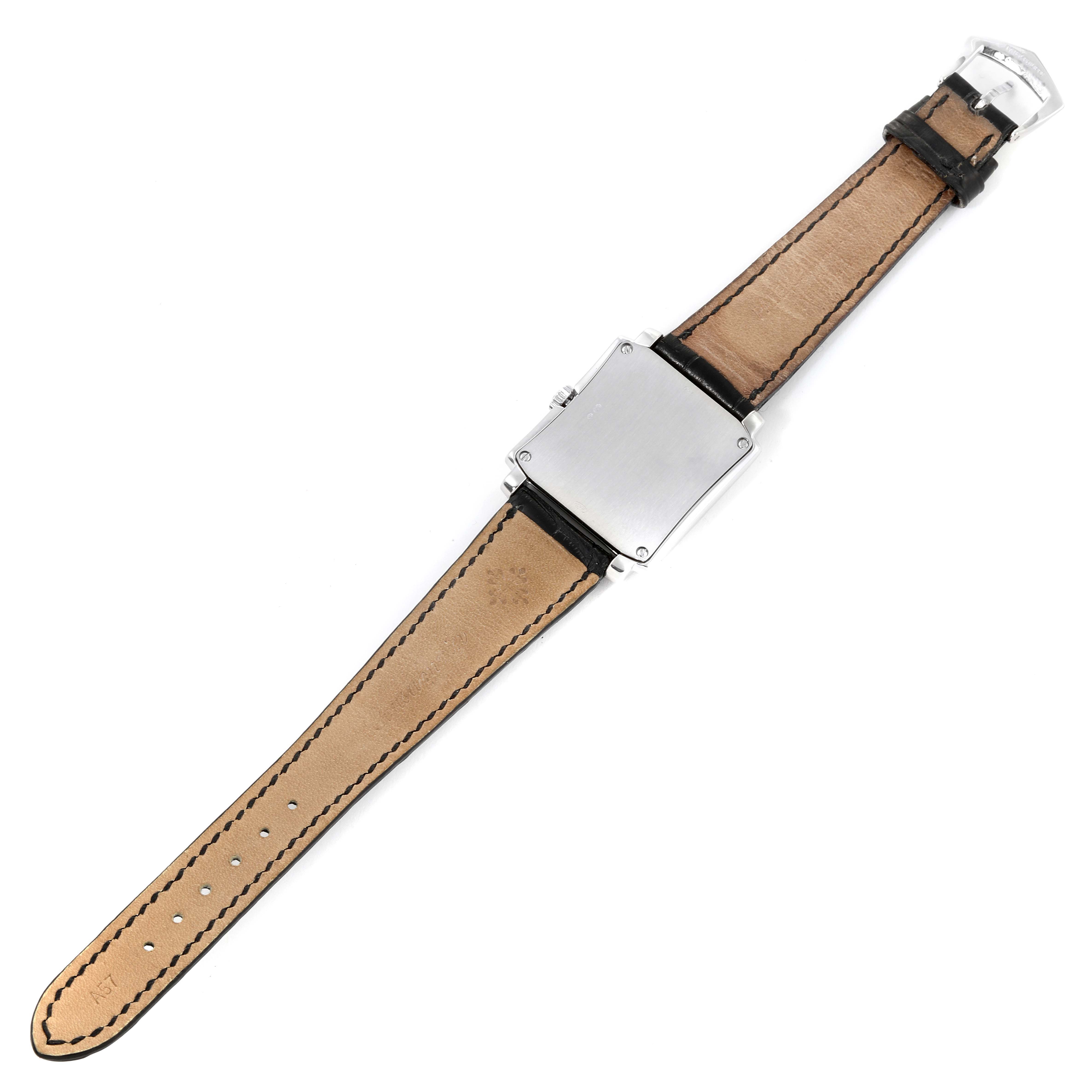 This image shows the back view of a Patek Philippe Gondolo 5025G Men's White Gold White Dial 5025G Men's White Gold White Dial watch, displaying its strap and clasp.