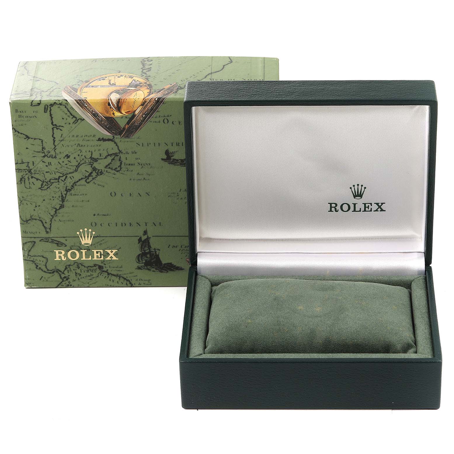 This image shows the box and packaging of a Rolex Date 79190 Women's Stainless Steel Blue Dial 79190 Women's Stainless Steel Blue Dial model, viewed from the front.