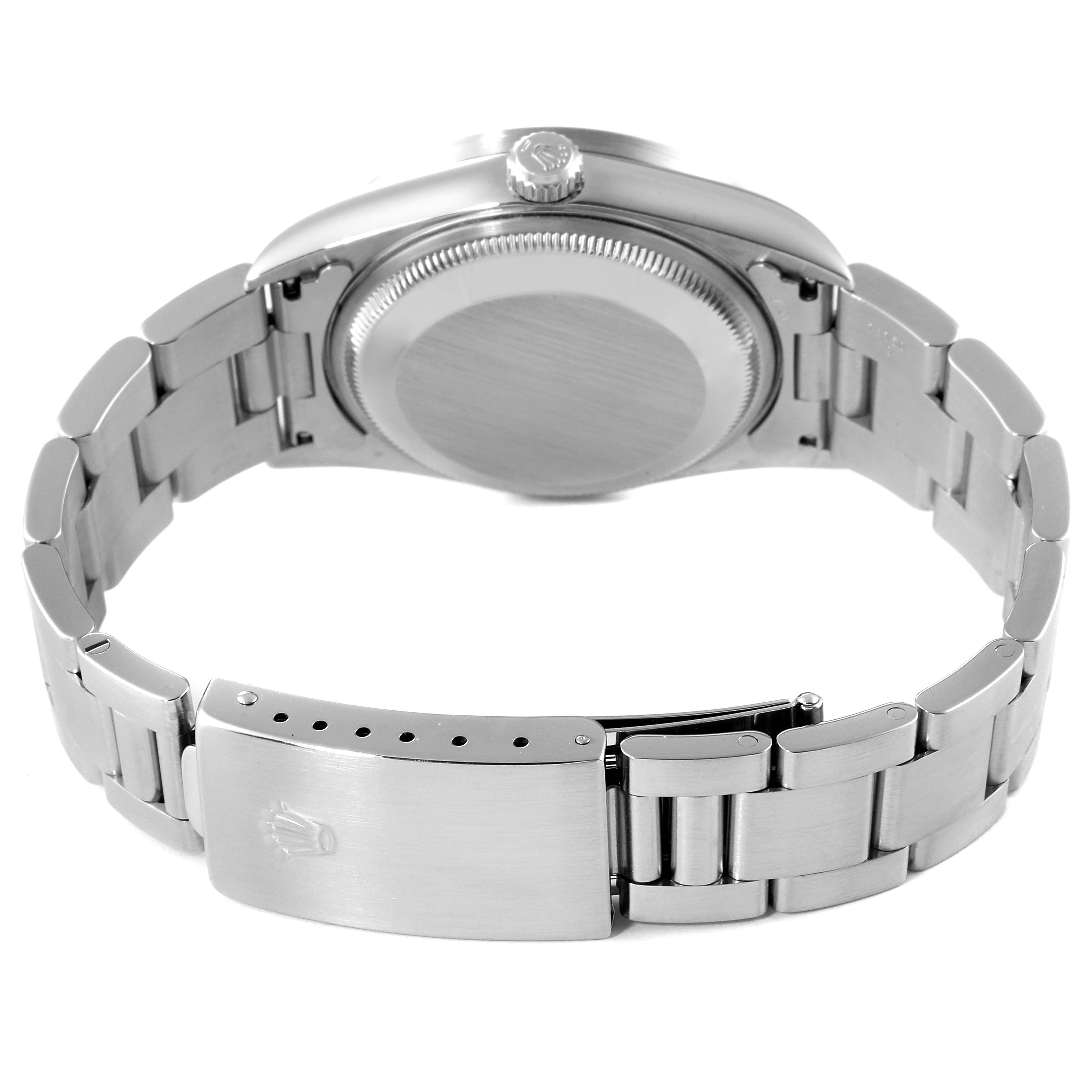 This image shows the back and bracelet of the Rolex Date 15210 Men's Stainless Steel Blue Dial 15210 Men's Stainless Steel Blue Dial model watch, highlighting the clasp and caseback.