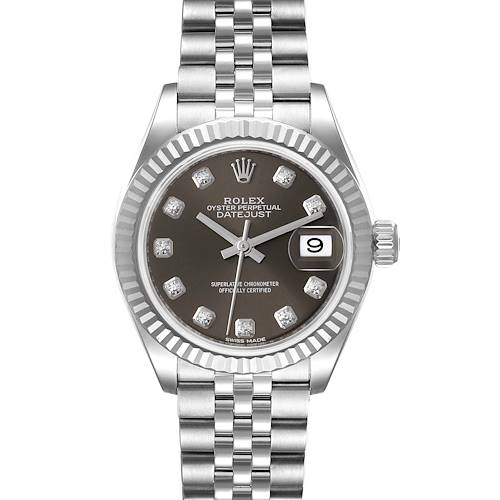 Photo of Rolex Datejust 28 Steel White Gold Dark Grey Diamond Dial Watch 279174 Box Card