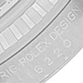 This image shows a close-up of the engraving detail on the case back of a Rolex Datejust 16220 Men's Stainless Steel Blue Dial 16220 Men's Stainless Steel Blue Dial watch.