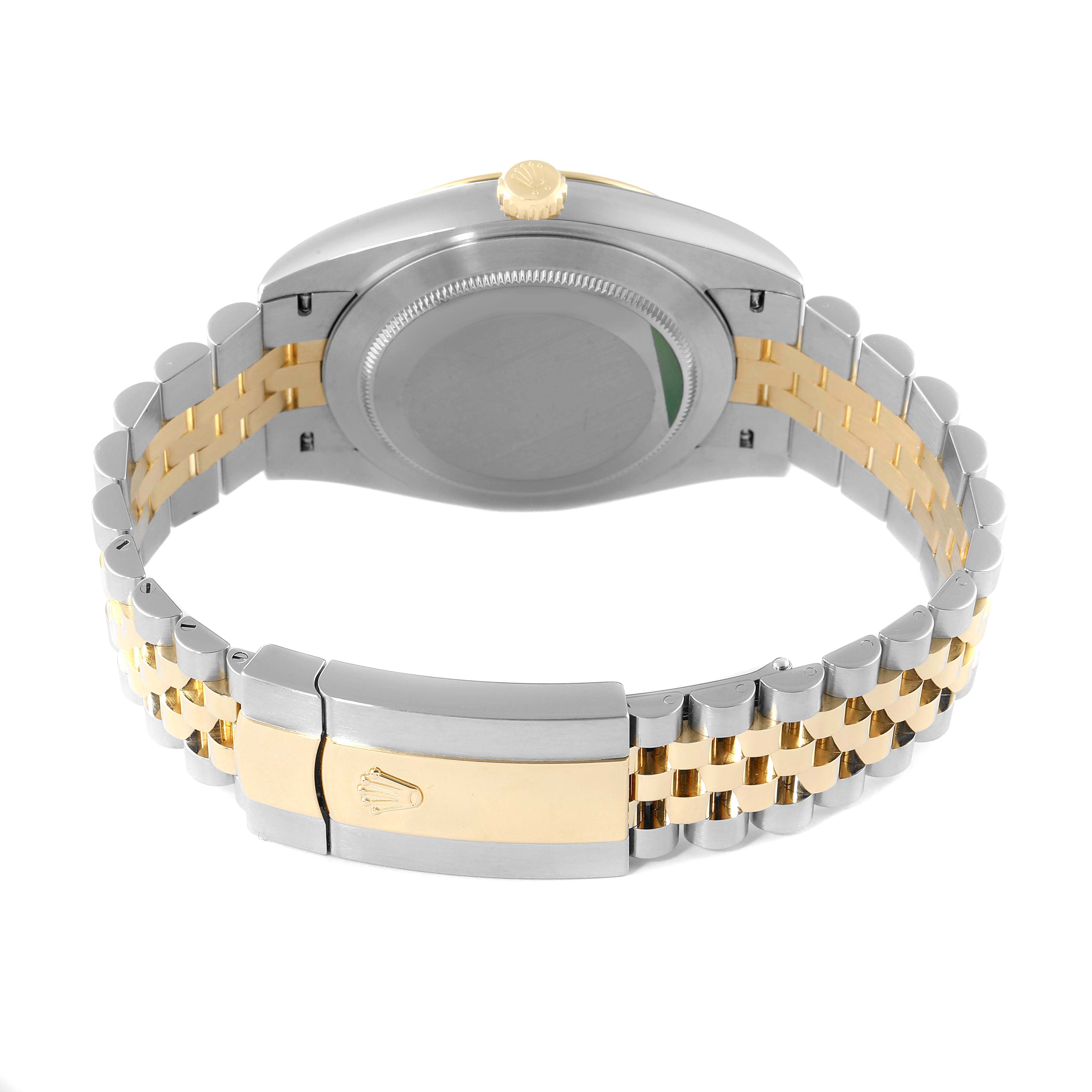 The image shows the back view of a Rolex Datejust 41 126333 Men's Steel and Gold (two tone) Grey Dial 126333 Men's Steel and Gold (two tone) Grey Dial model watch, highlighting the case back, crown, and bracelet clasp.